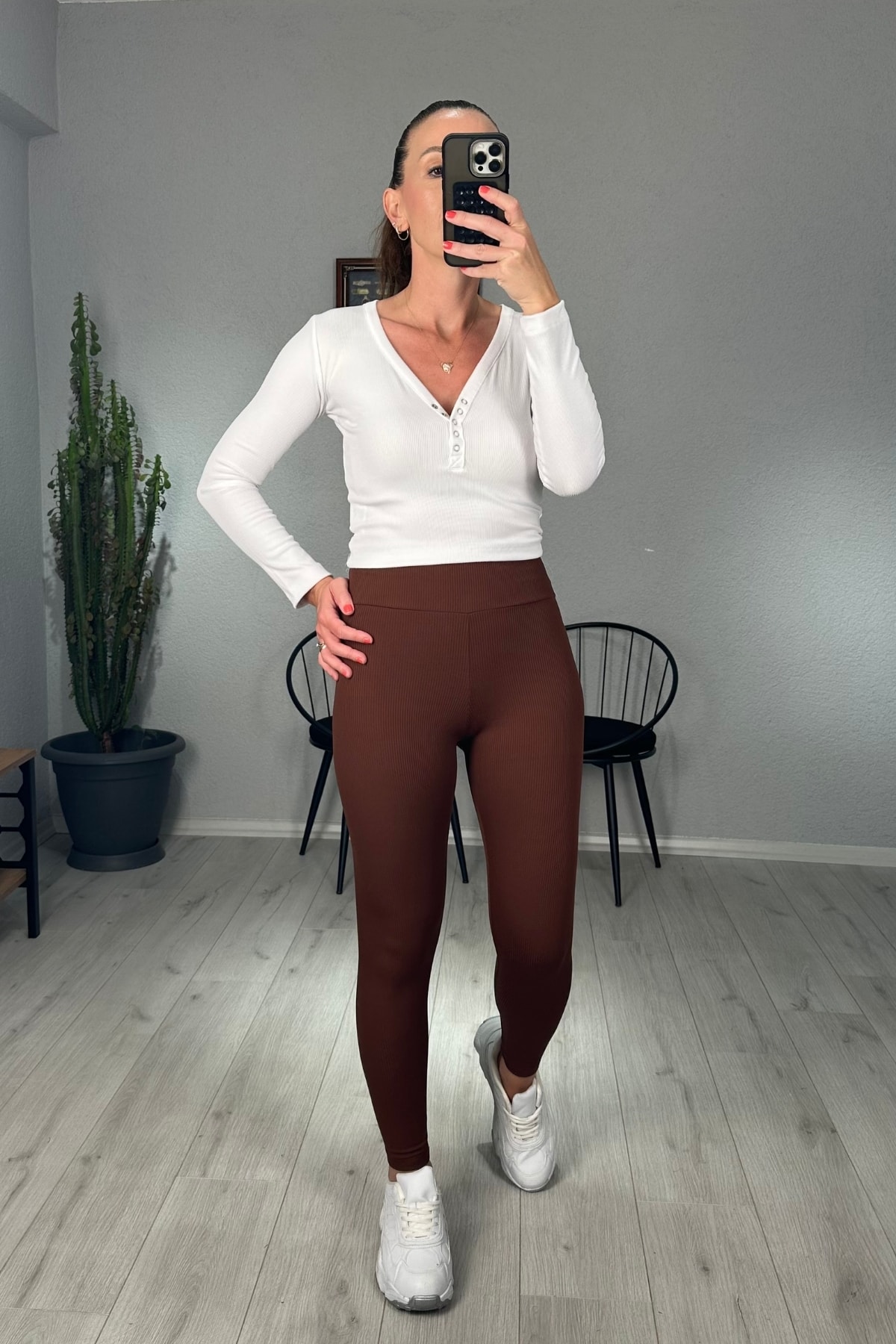 İçi Şardonlu Fitilli Tayt  - kahverengi