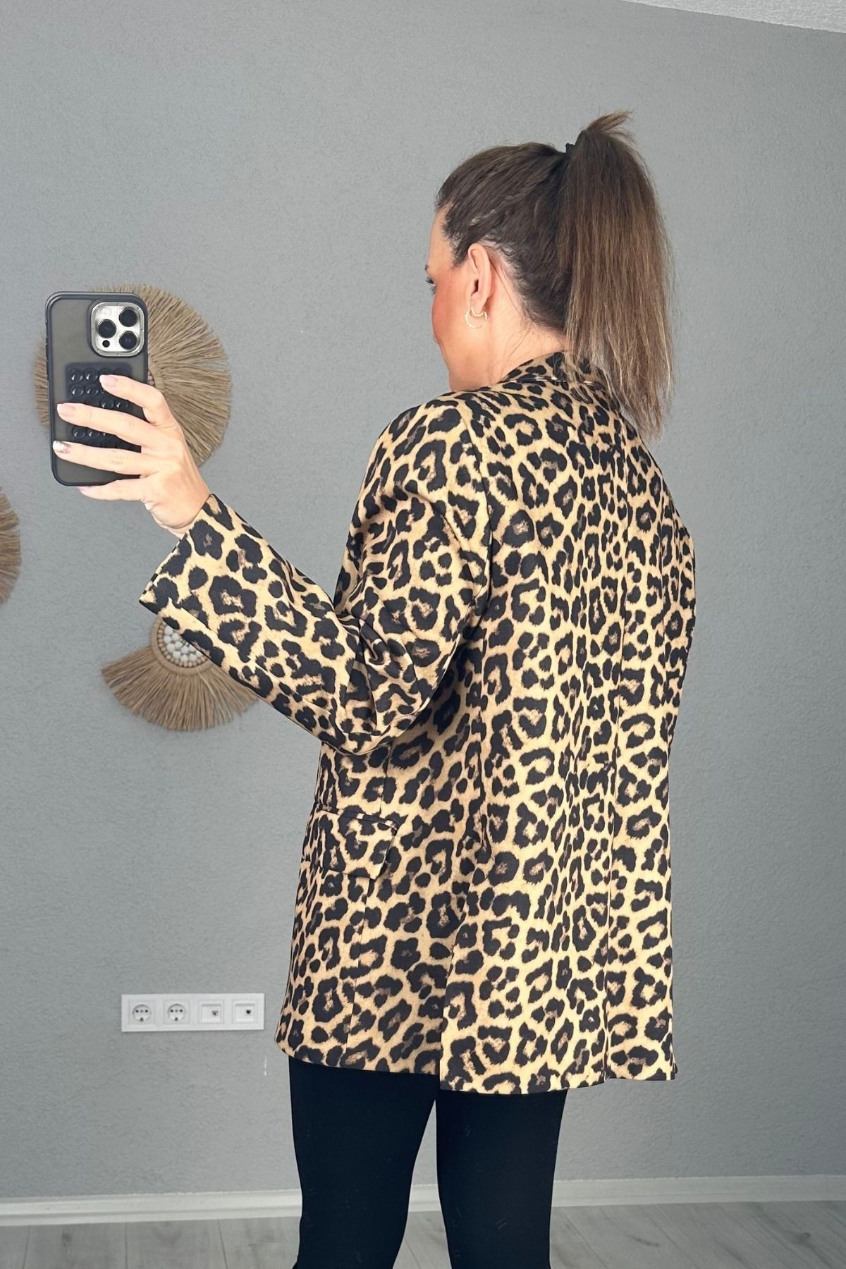 Premium Kalite Oversize Leopar Ceket 