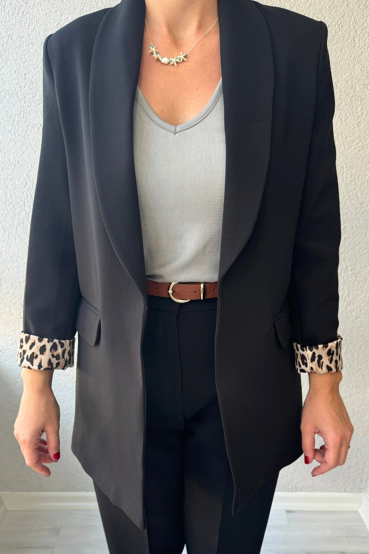 Leopar Astarlı Duble Kumaş Blazer Ceket 