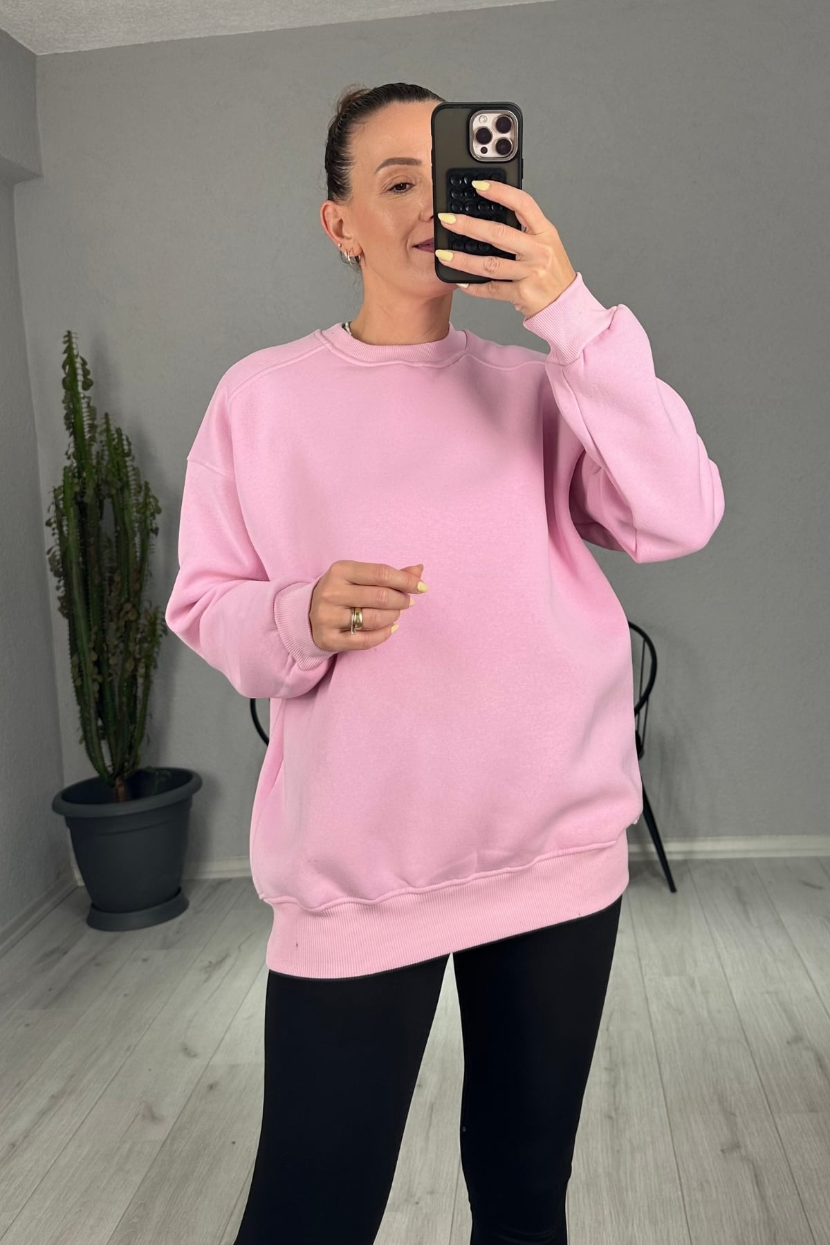 Overisize Şardonlu Sweatshirt - pembe