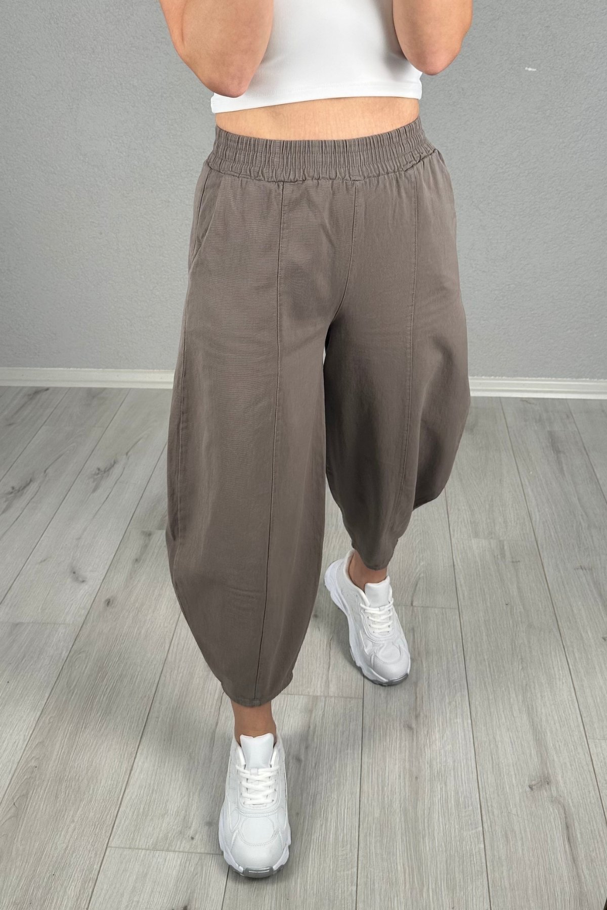 Önden Şeritli Beli Lastikli Gabardin Pantolon 