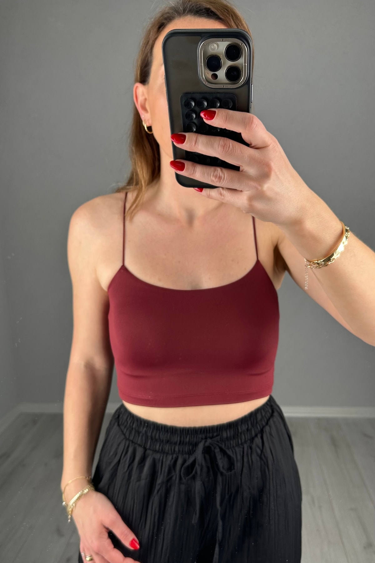 Lastik Askılı Likralı Crop