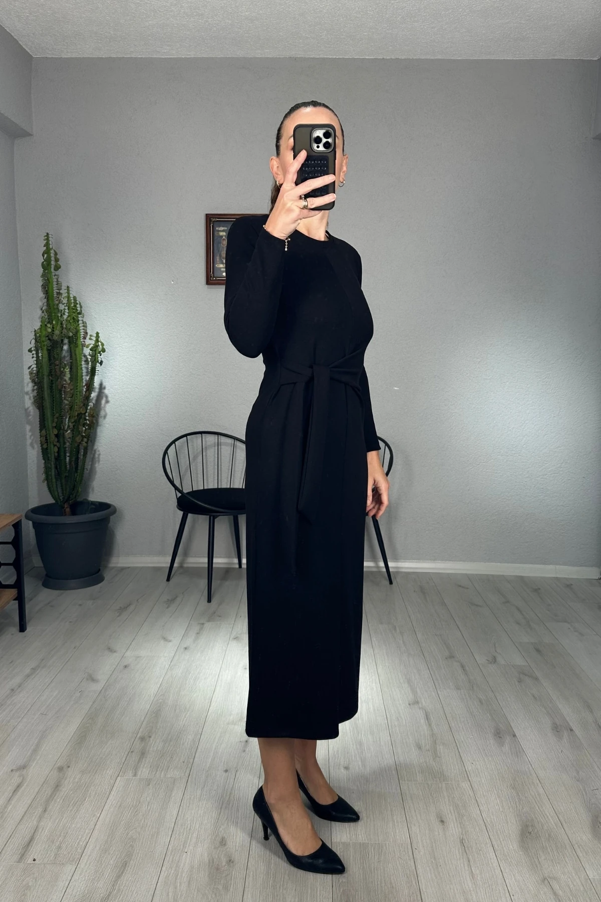 Modal Yandan Bağlamalı Uzun Elbise