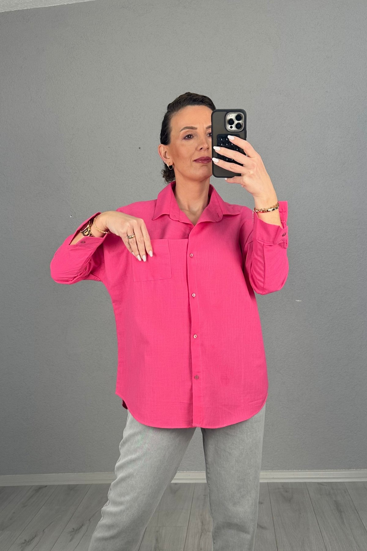 Vera Oversize Keten Gömlek 