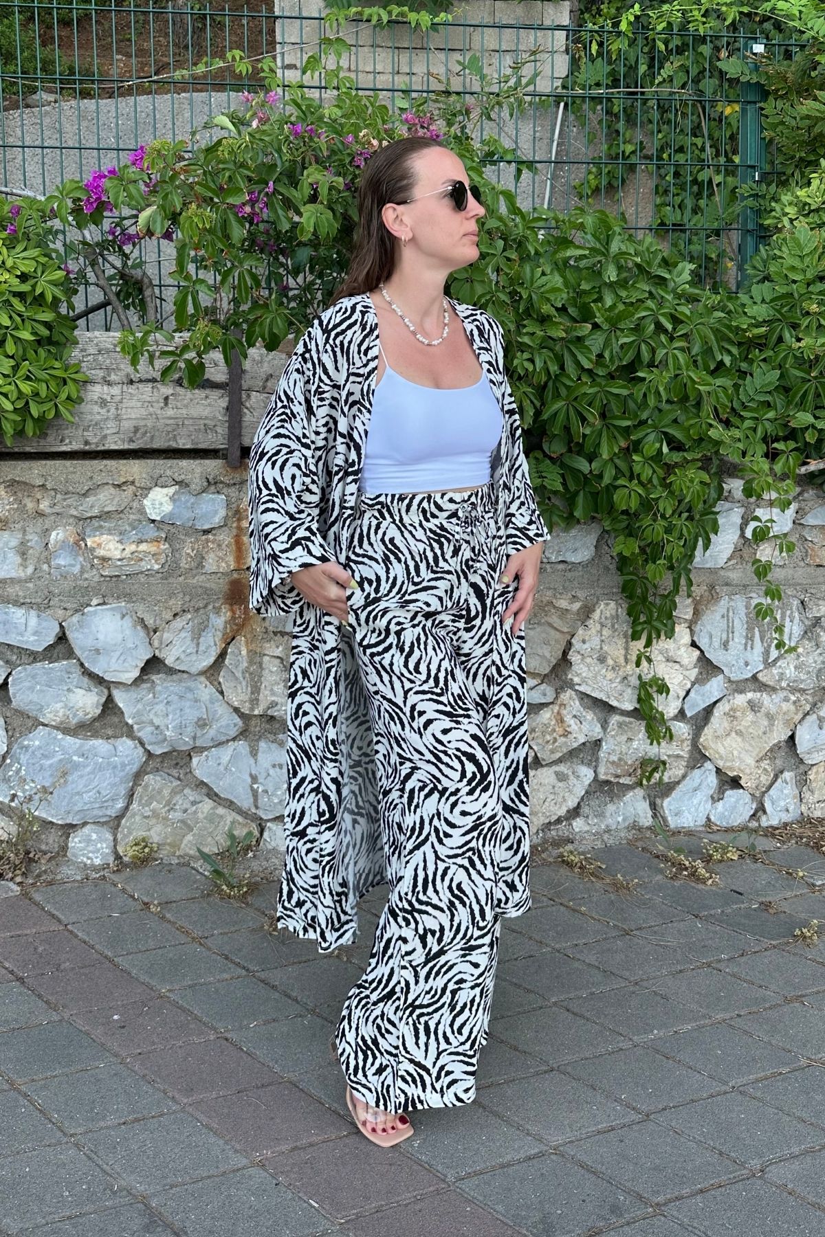 Desenli Kimono Pantolon Takım 