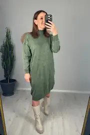 Peri Oversize Yıkamalı Likralı Triko Elbise