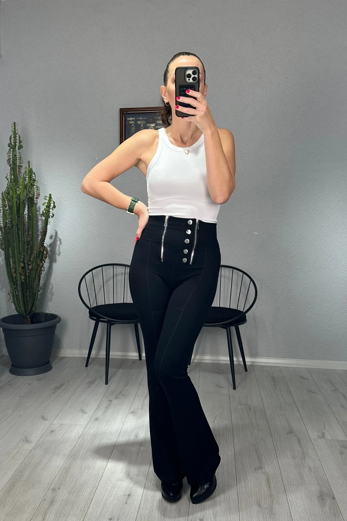 İspanyol Paça Çift Fermuarlı Tayt