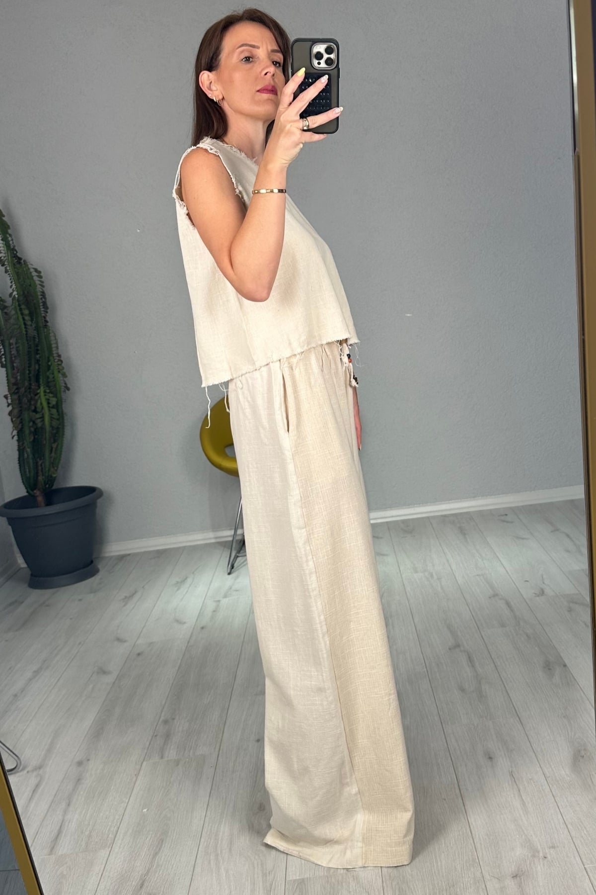 Keten Pantolon Bluz Takım