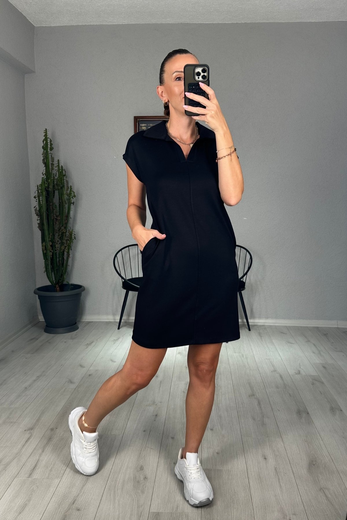 Modal Polo Yaka Cepli Elbise 