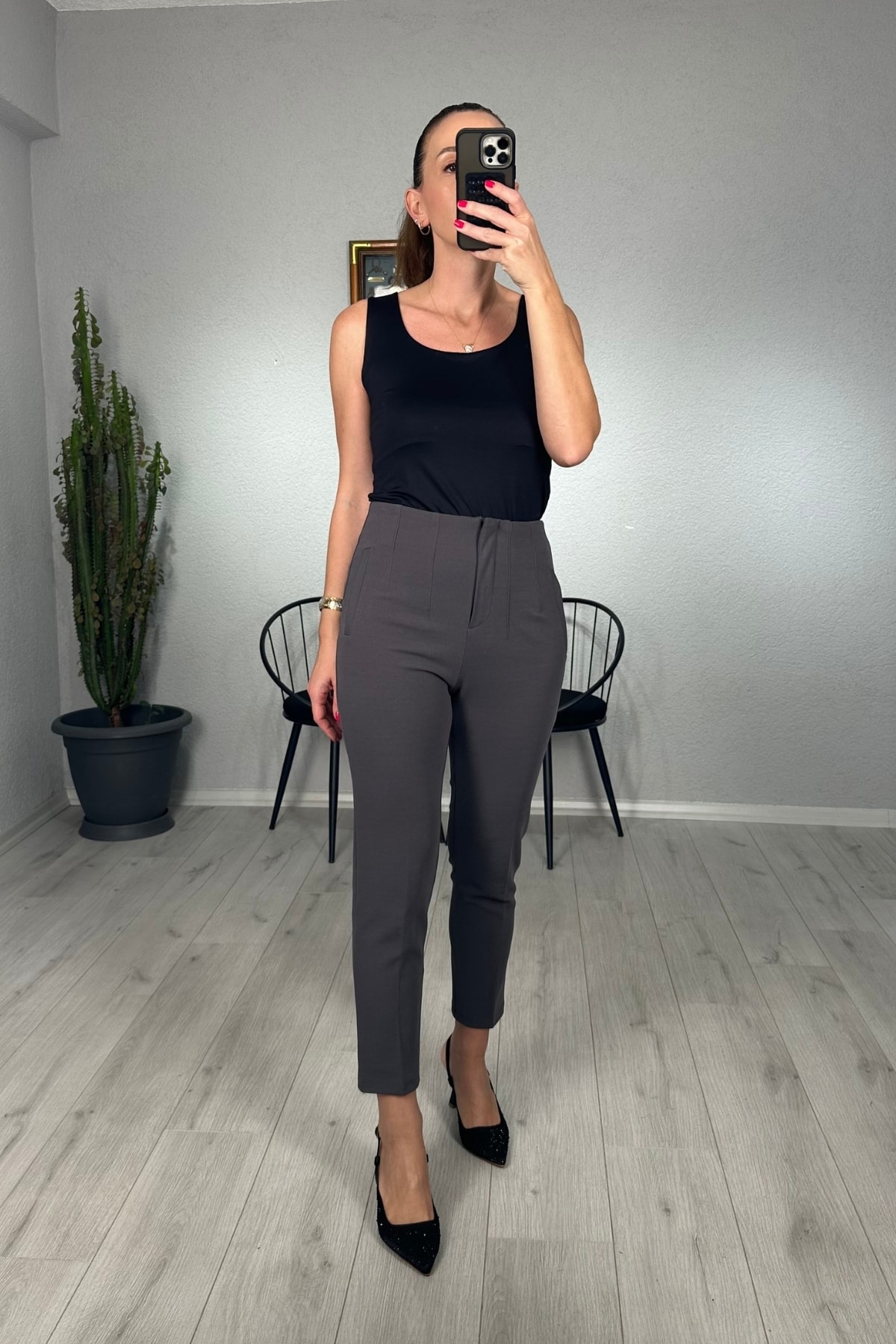 Zara Model Pensli Dar Paça Pantolon  - Antrasit