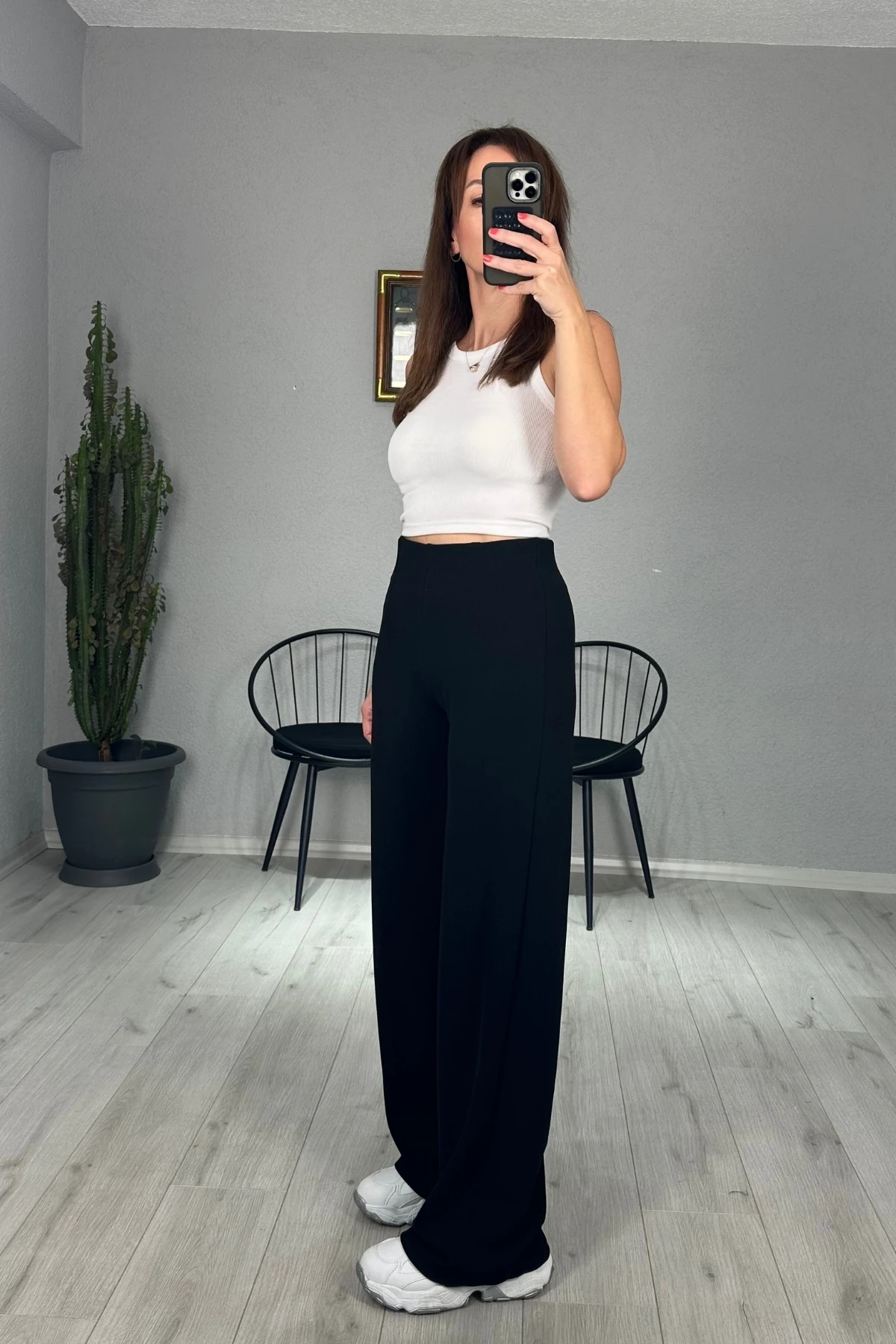 Beli Lastikli Likralı Palazzo Pantolon