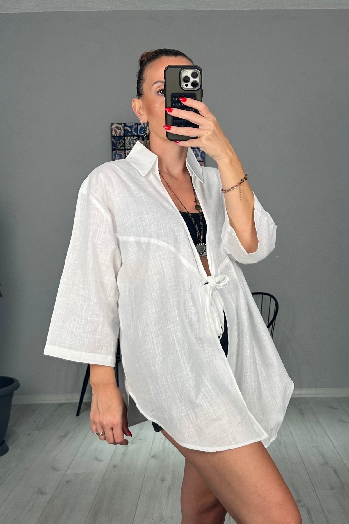 Summer Keten Bağlamalı Pareo Gömlek 