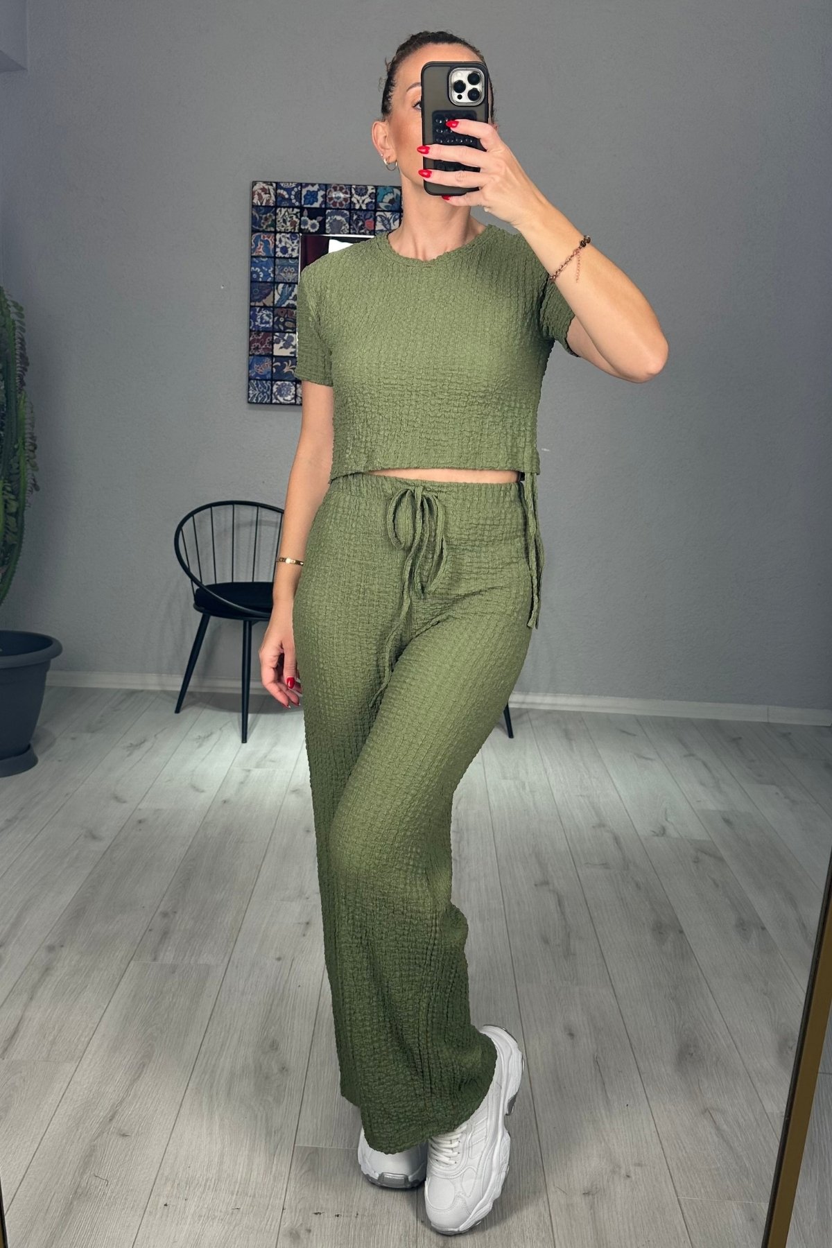 Bubble Crop Pantolon Takım - Yeşil