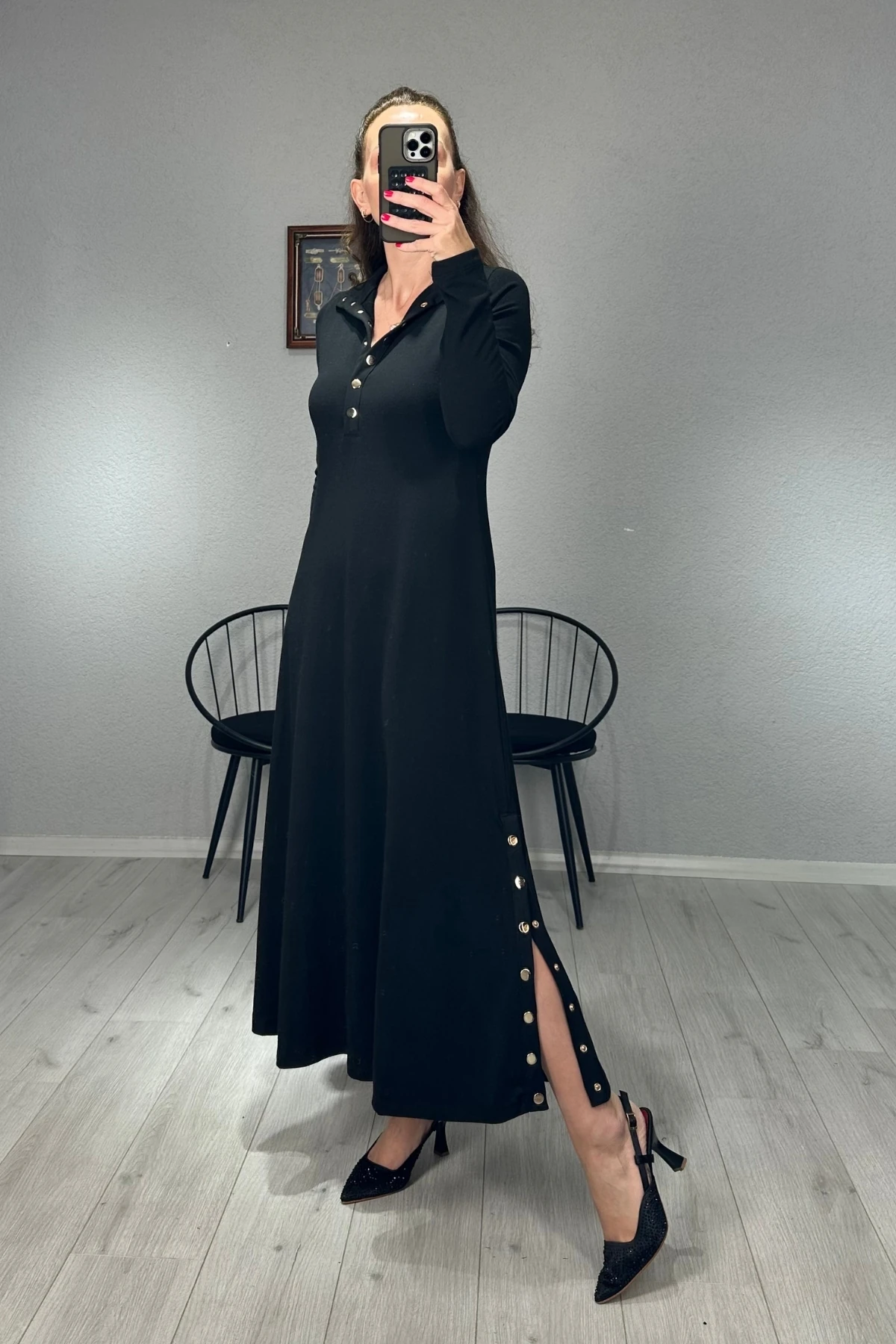 Çıtçıt Detaylı Triko Elbise