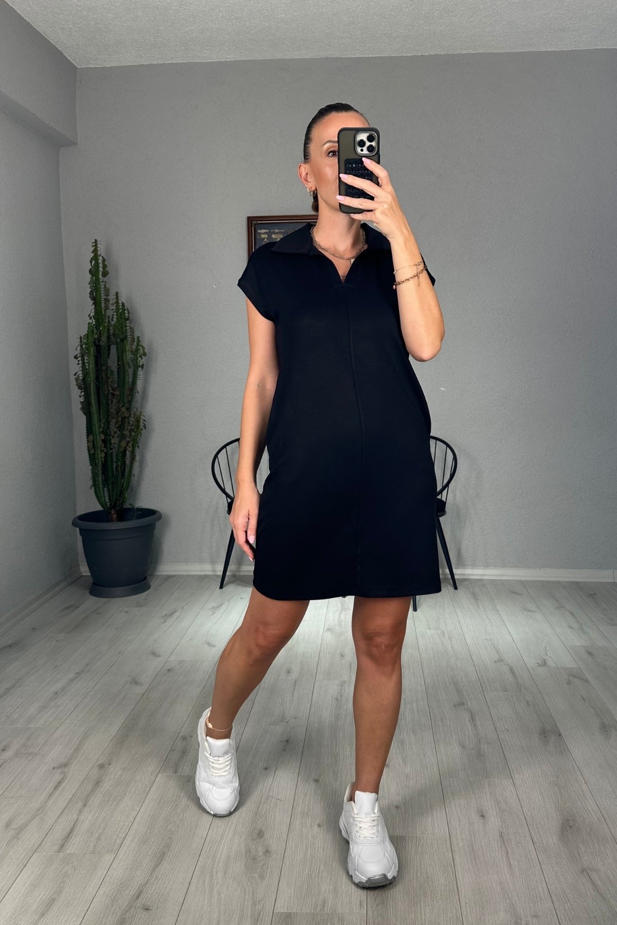 Modal Polo Yaka Cepli Elbise 