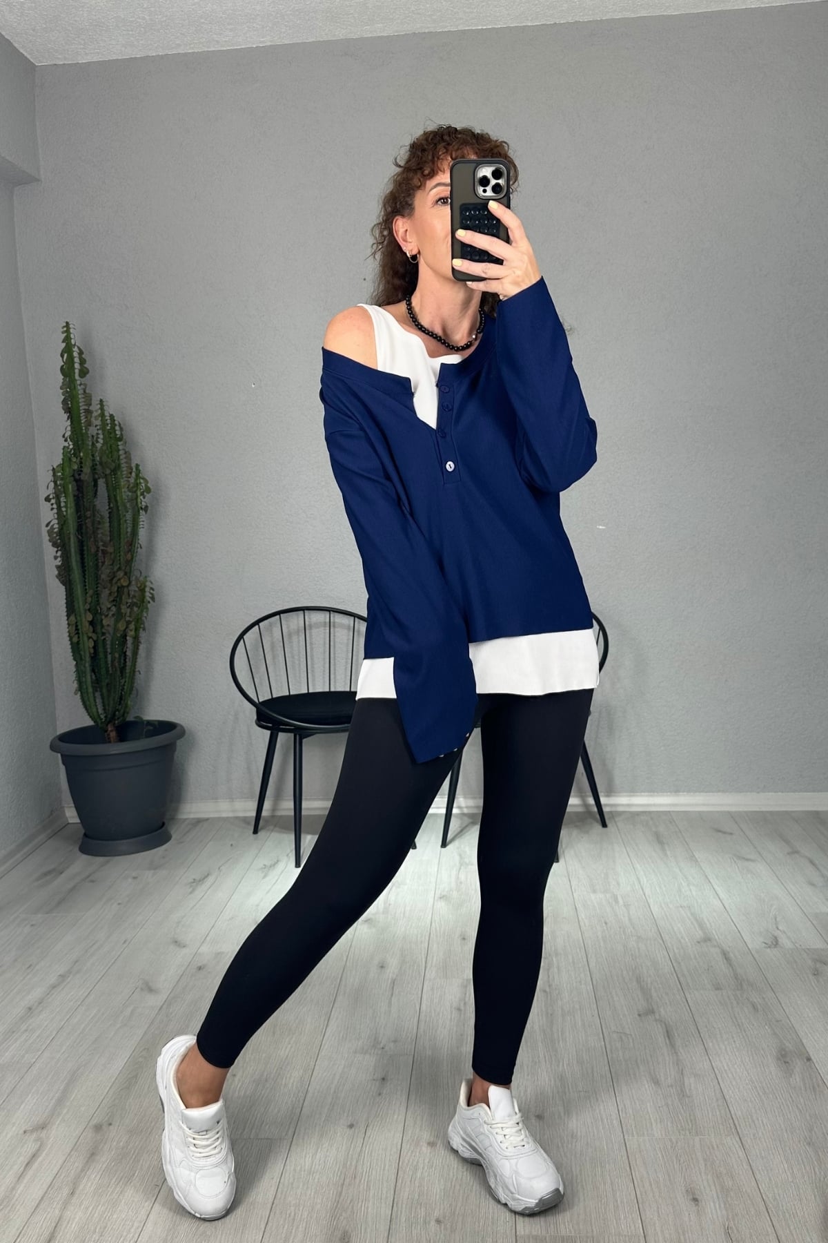 Oversize İçi Atletli 2'li Sweatshirt  - lacivert