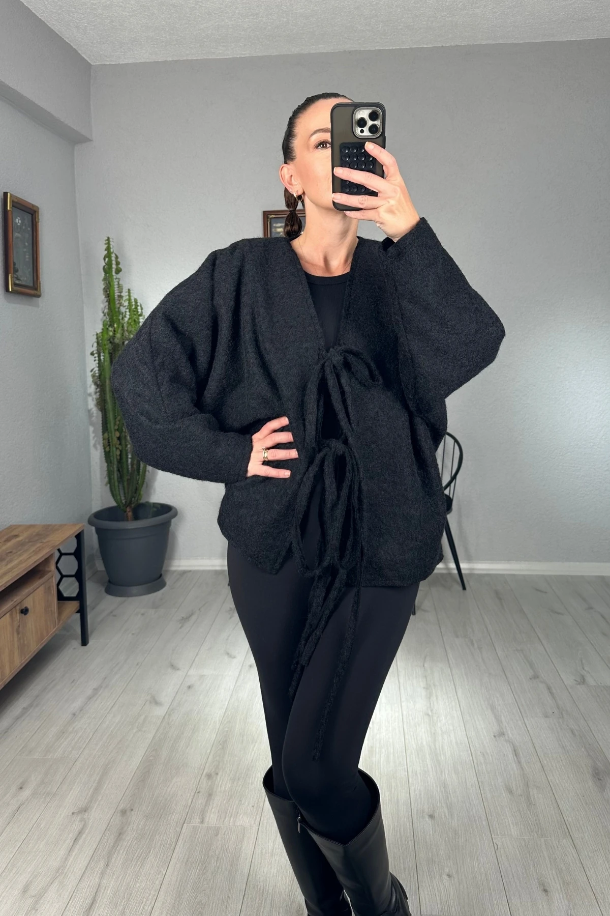 Önü Bağlama Detaylı Kaşe Ceket 