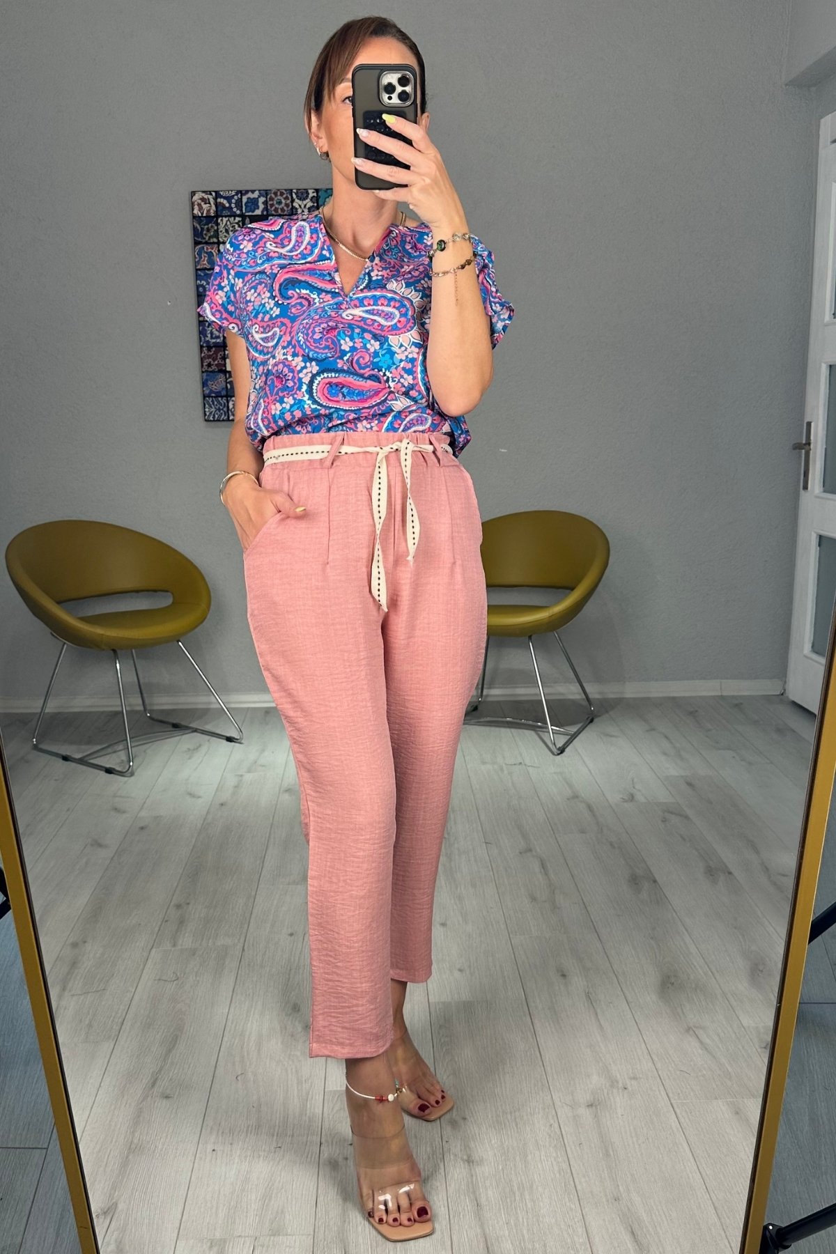 Havuç Model Keten Pantolon - pembe