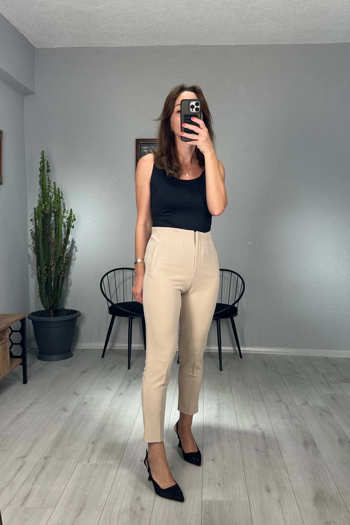 Zara Model Pensli Dar Paça Pantolon  - taş