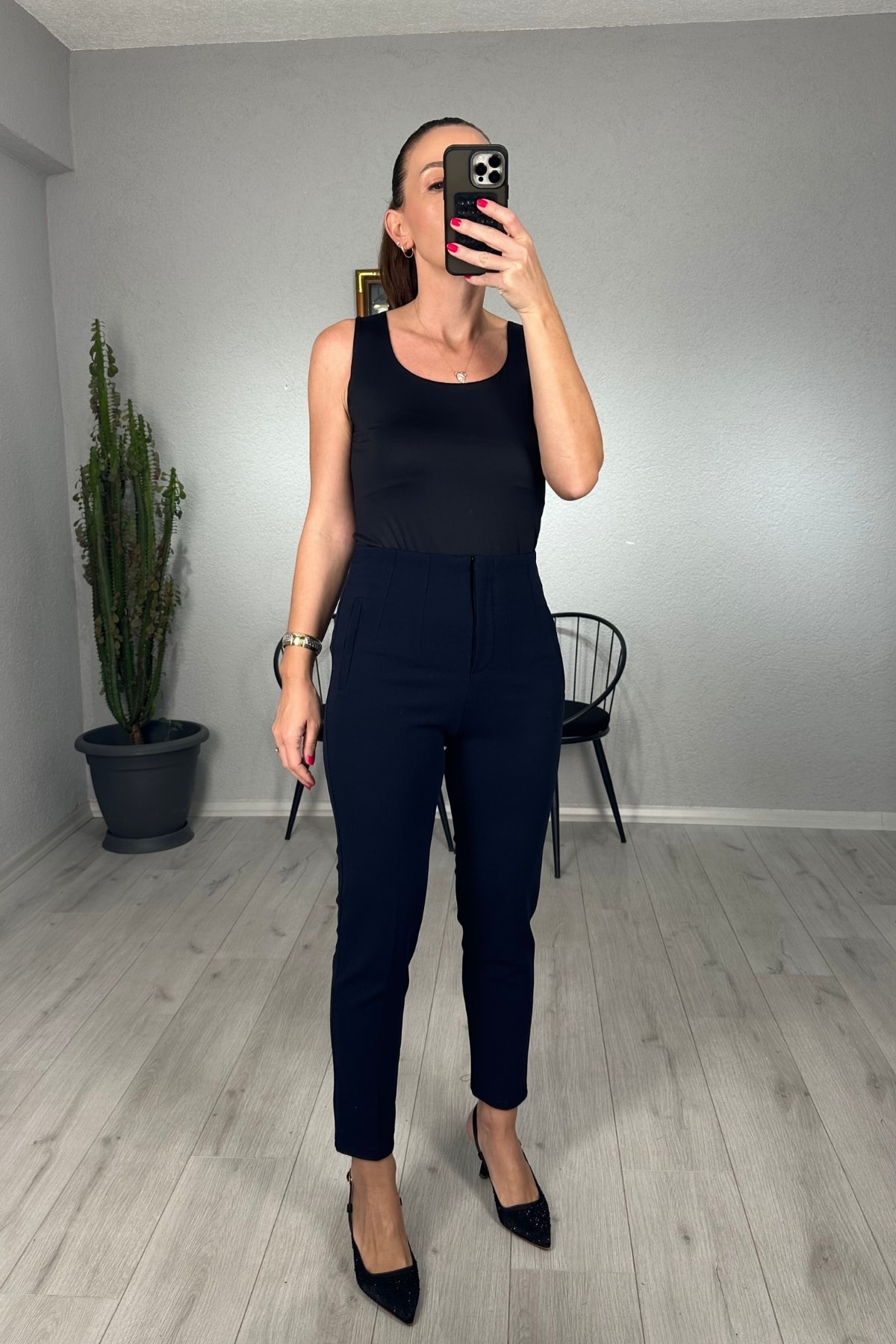 Zara Model Pensli Dar Paça Pantolon  - lacivert