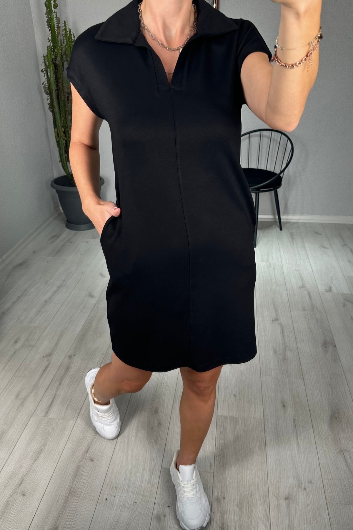 Modal Polo Yaka Cepli Elbise 