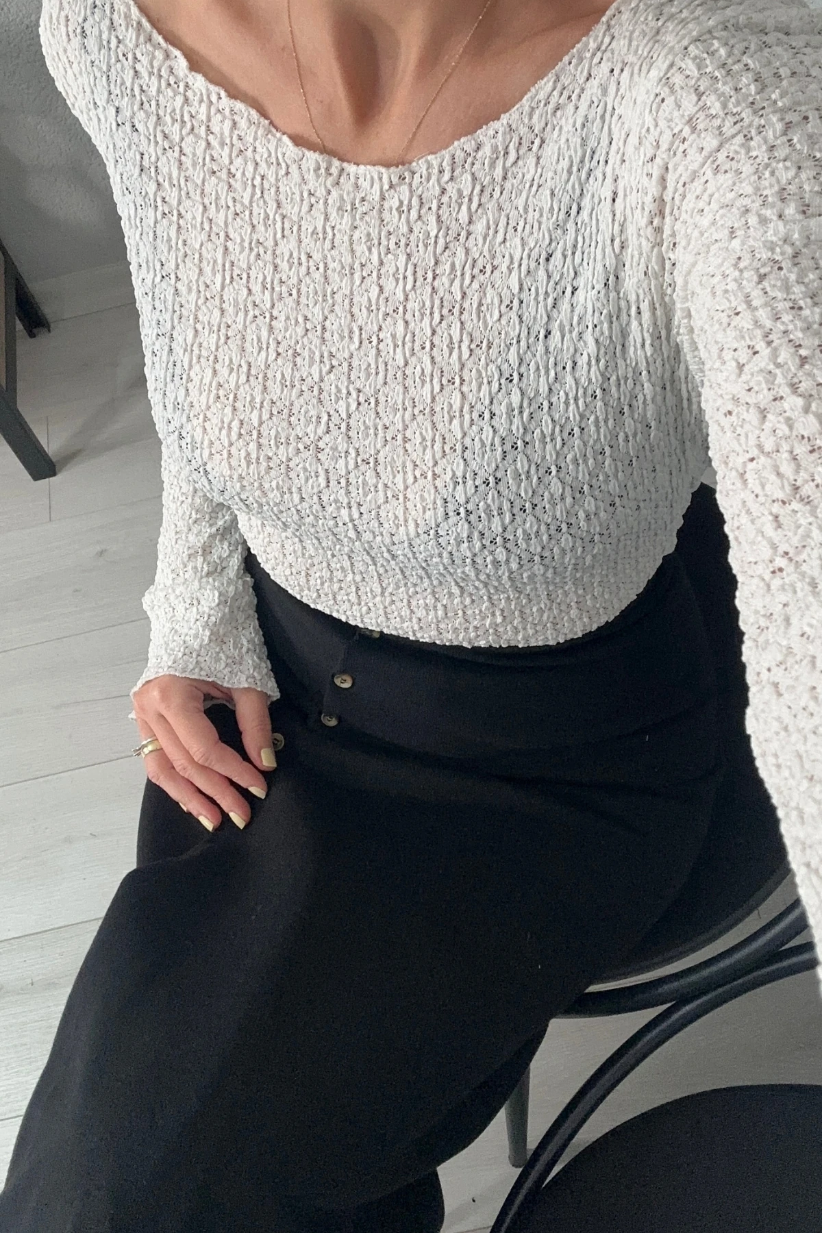 İspanyol Kol Bisiklet Yaka Transparan Bluz