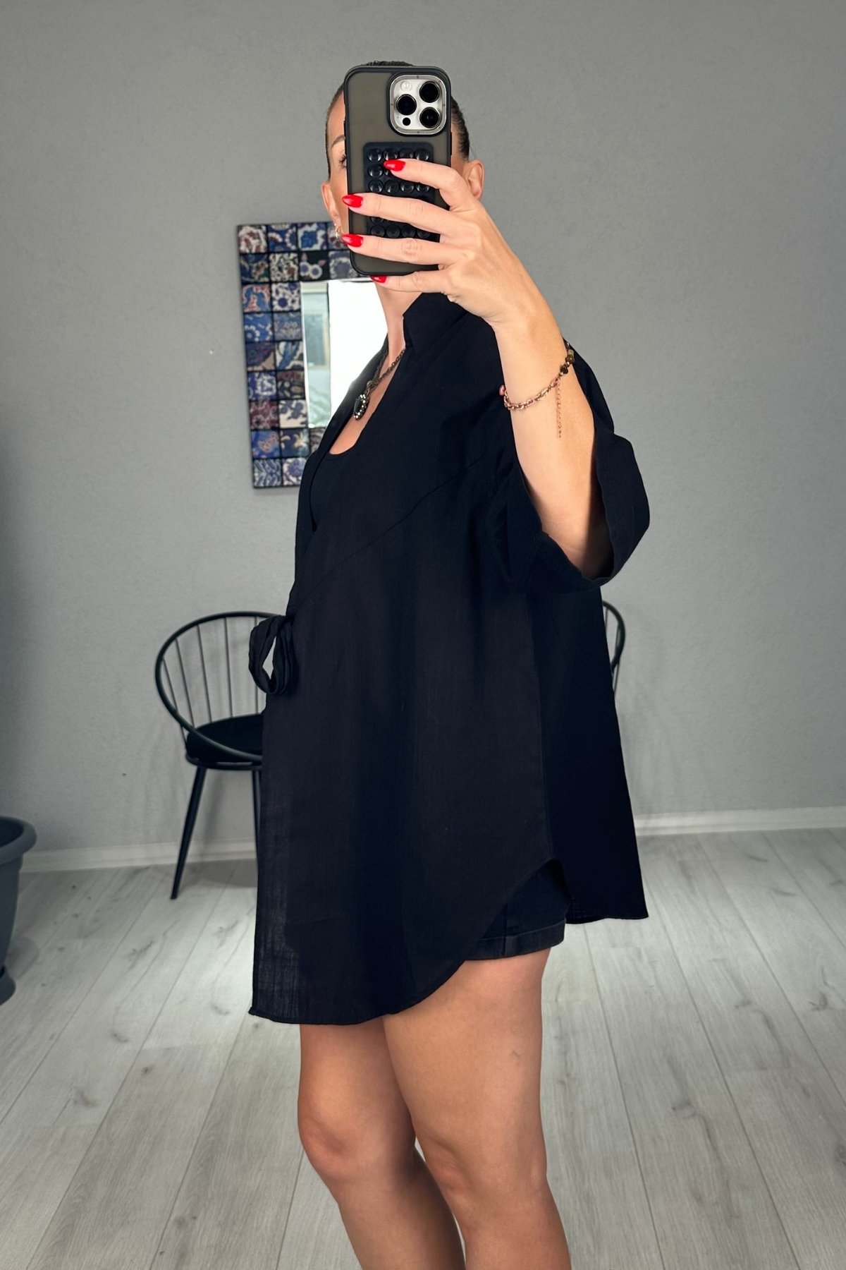 Summer Keten Bağlamalı Pareo Gömlek