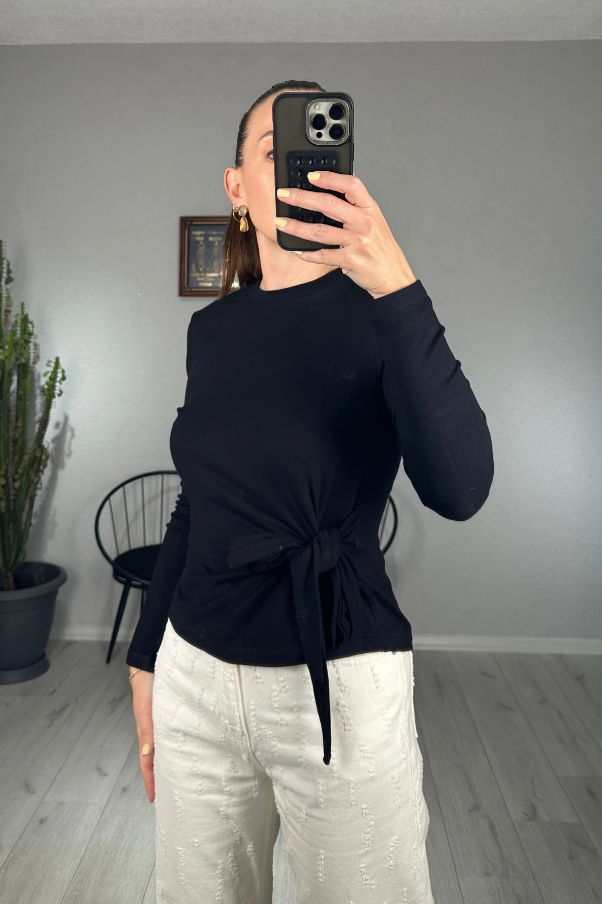 Bisiklet Yaka Belden Bağlamalı Bluz