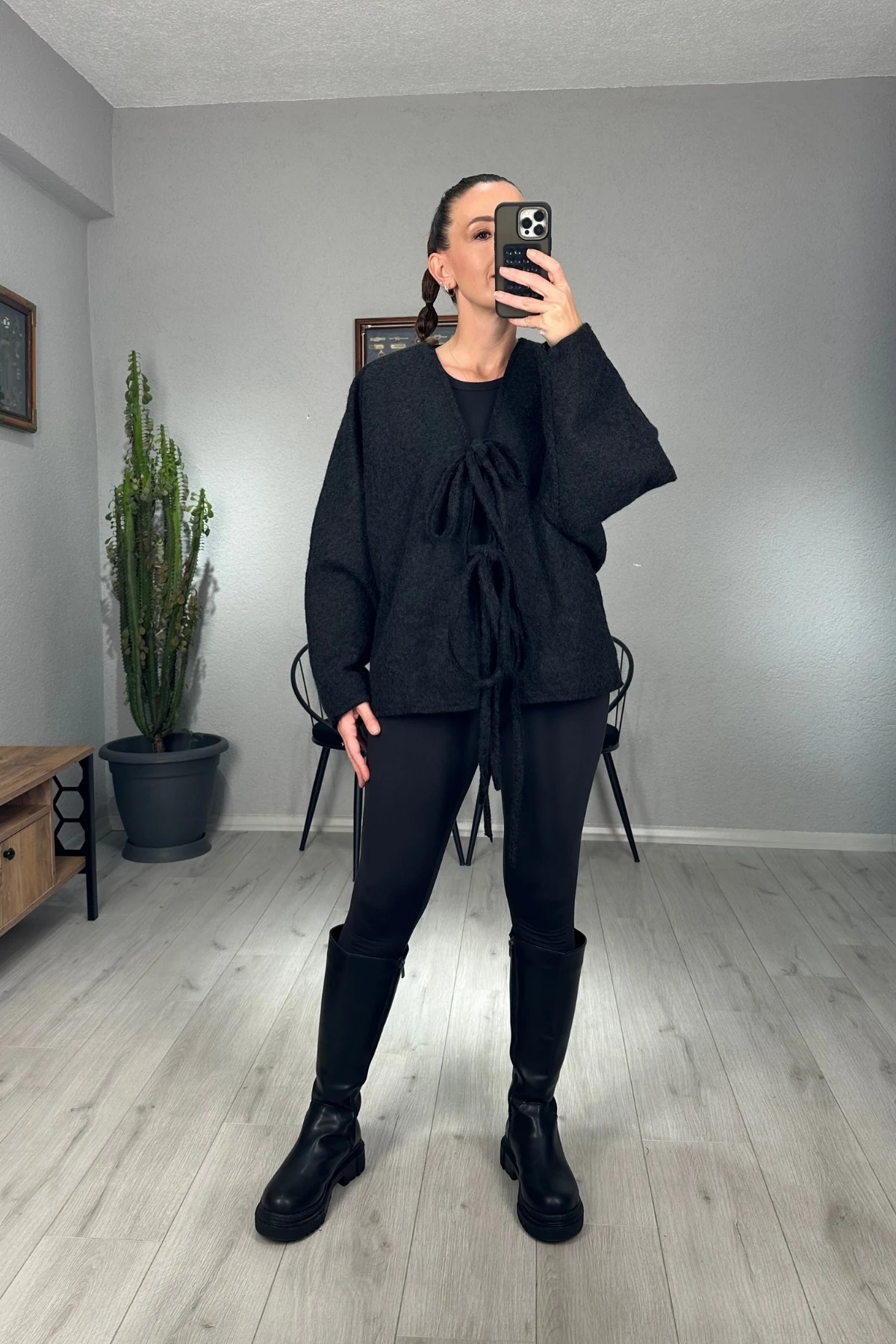 Önü Bağlama Detaylı Kaşe Ceket 