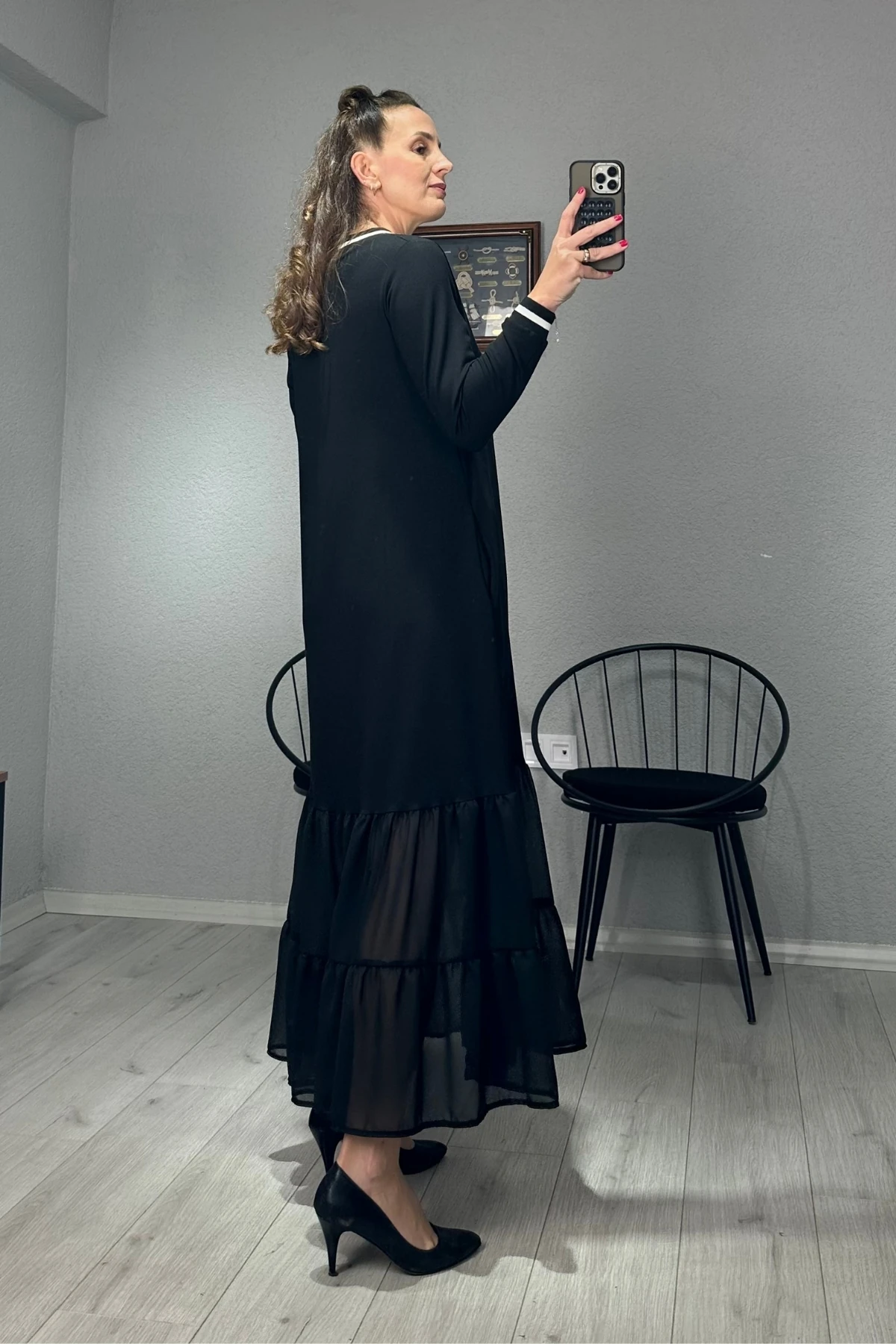 Şifon Detay Ribanalı Elbise