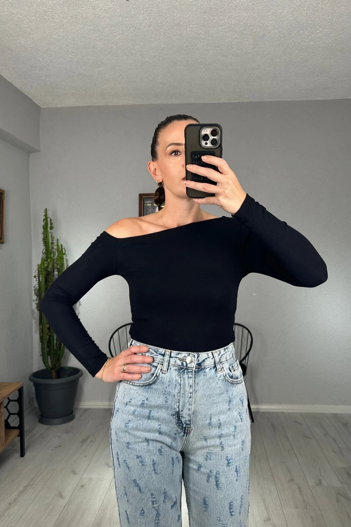 Modal Tek Omuz Uzun Kollu Body 