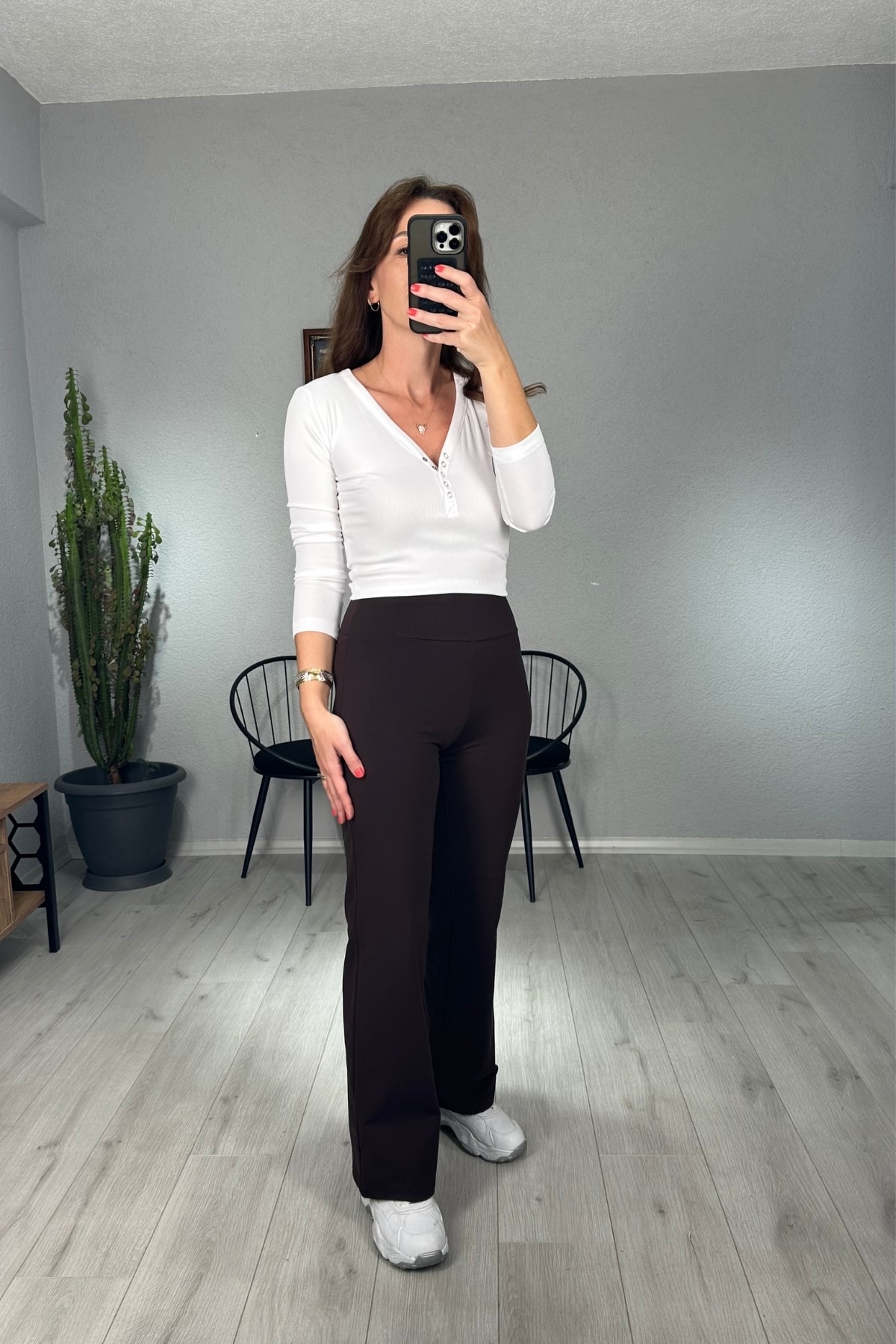 Oysh İçi Şardonlu Tayt Pantolon - kahverengi