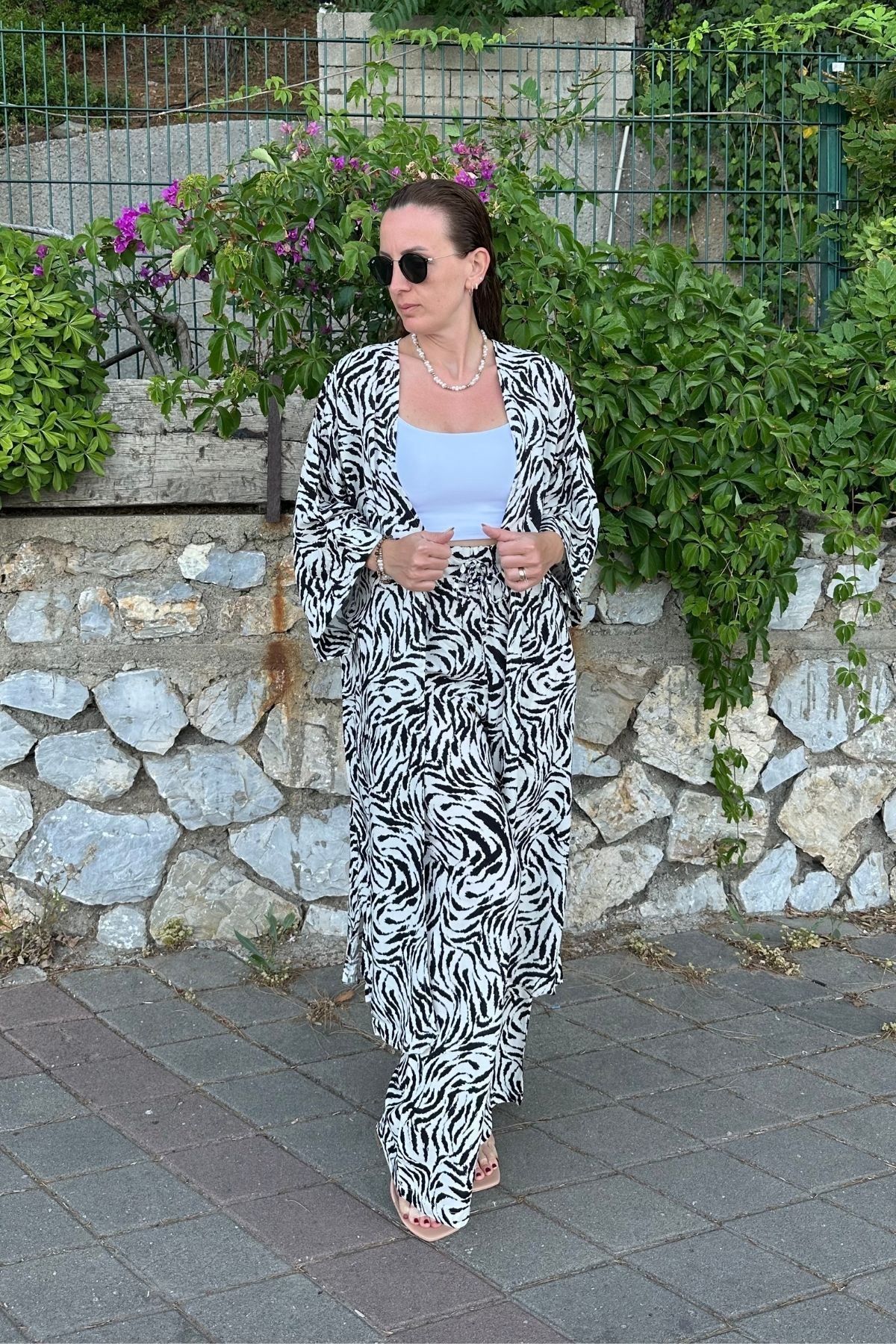 Desenli Kimono Pantolon Takım 