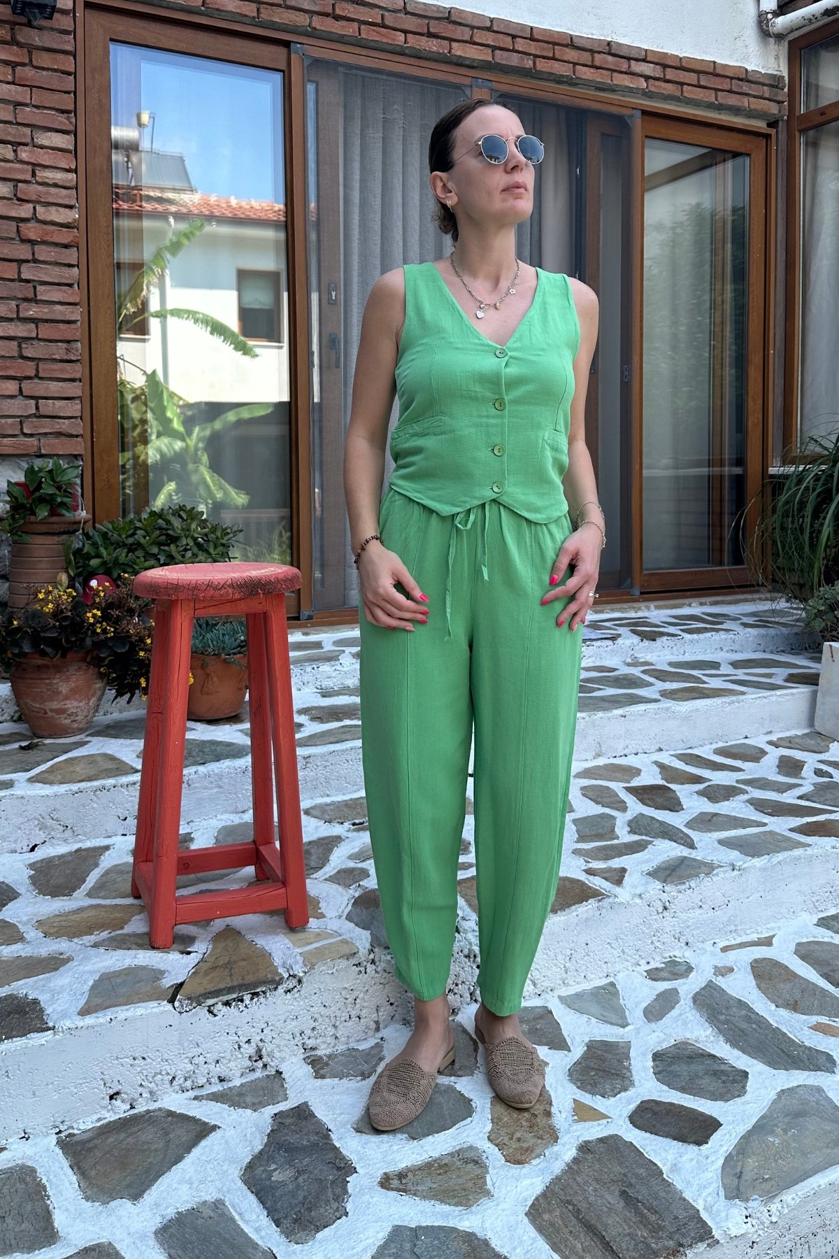 Keten Yelek Pantolon Takım