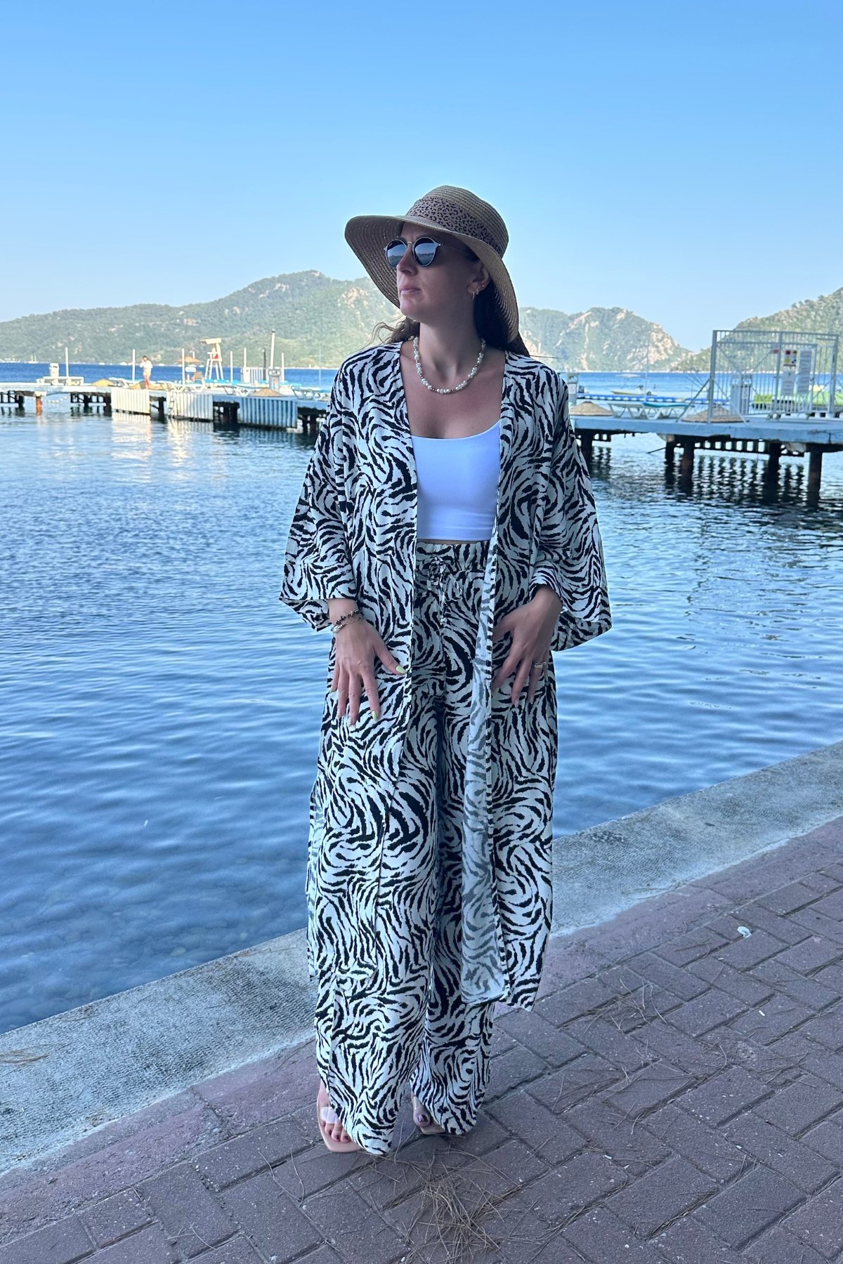 Desenli Kimono Pantolon Takım 