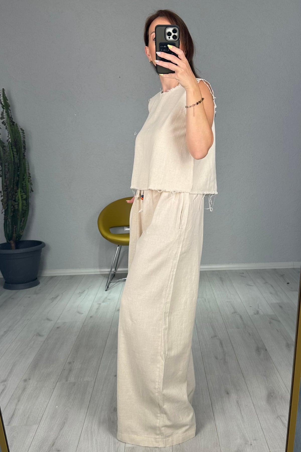 Keten Pantolon Bluz Takım