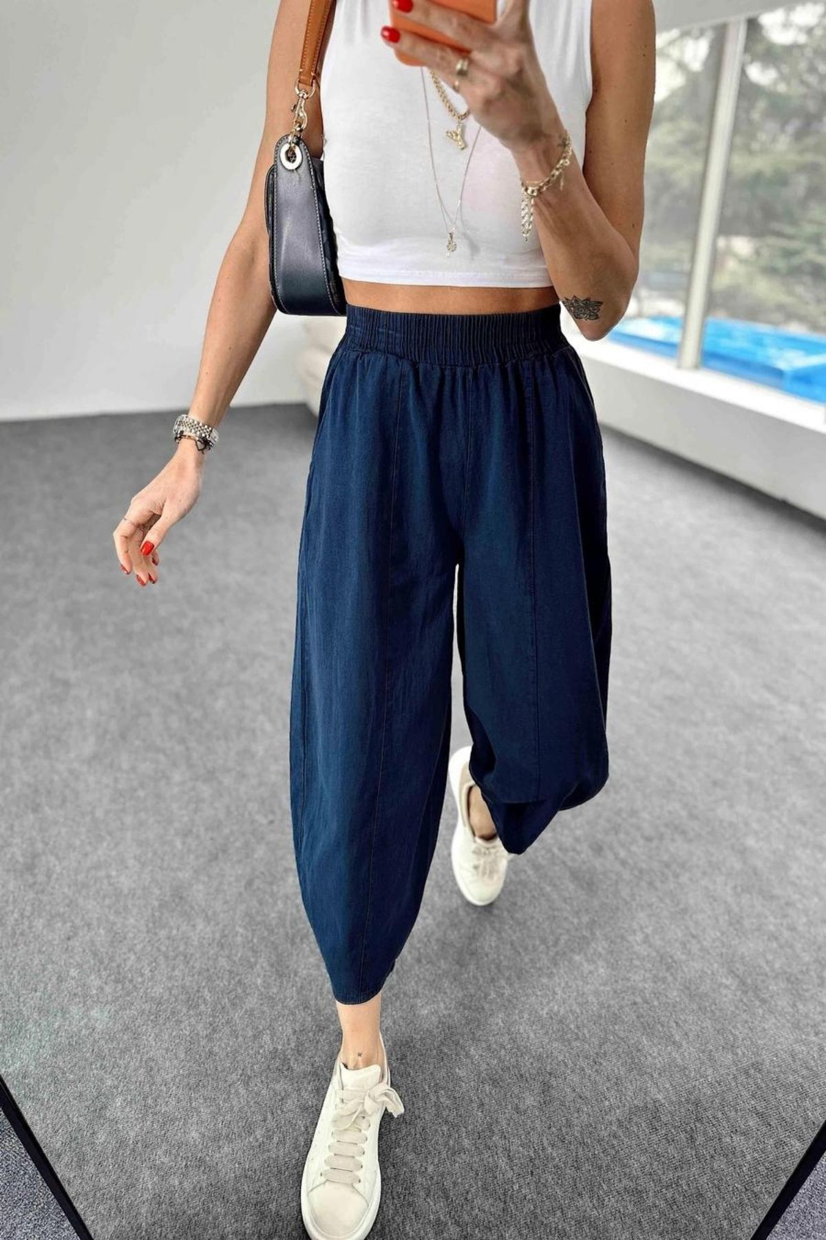 Önden Şeritli Beli Lastikli Gabardin Pantolon