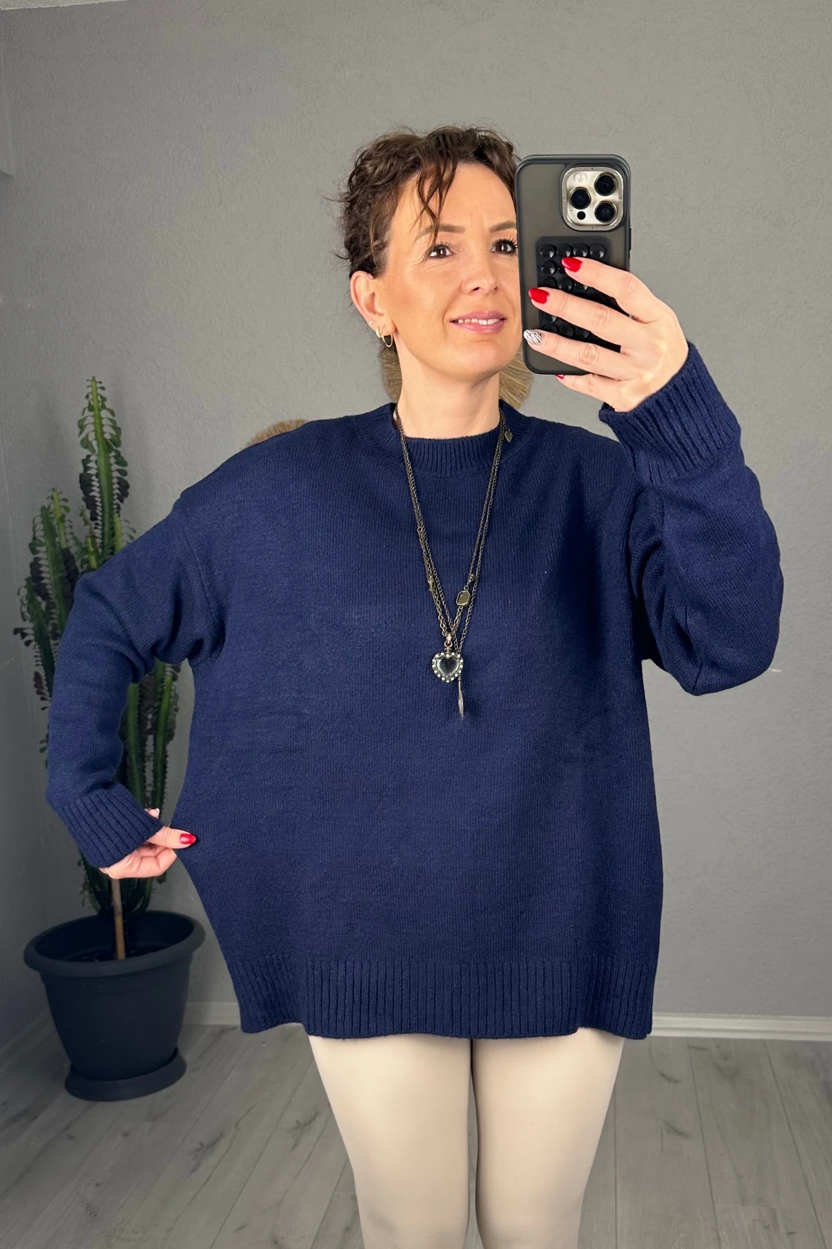 Oversize Bisiklet Yaka Triko Kazak