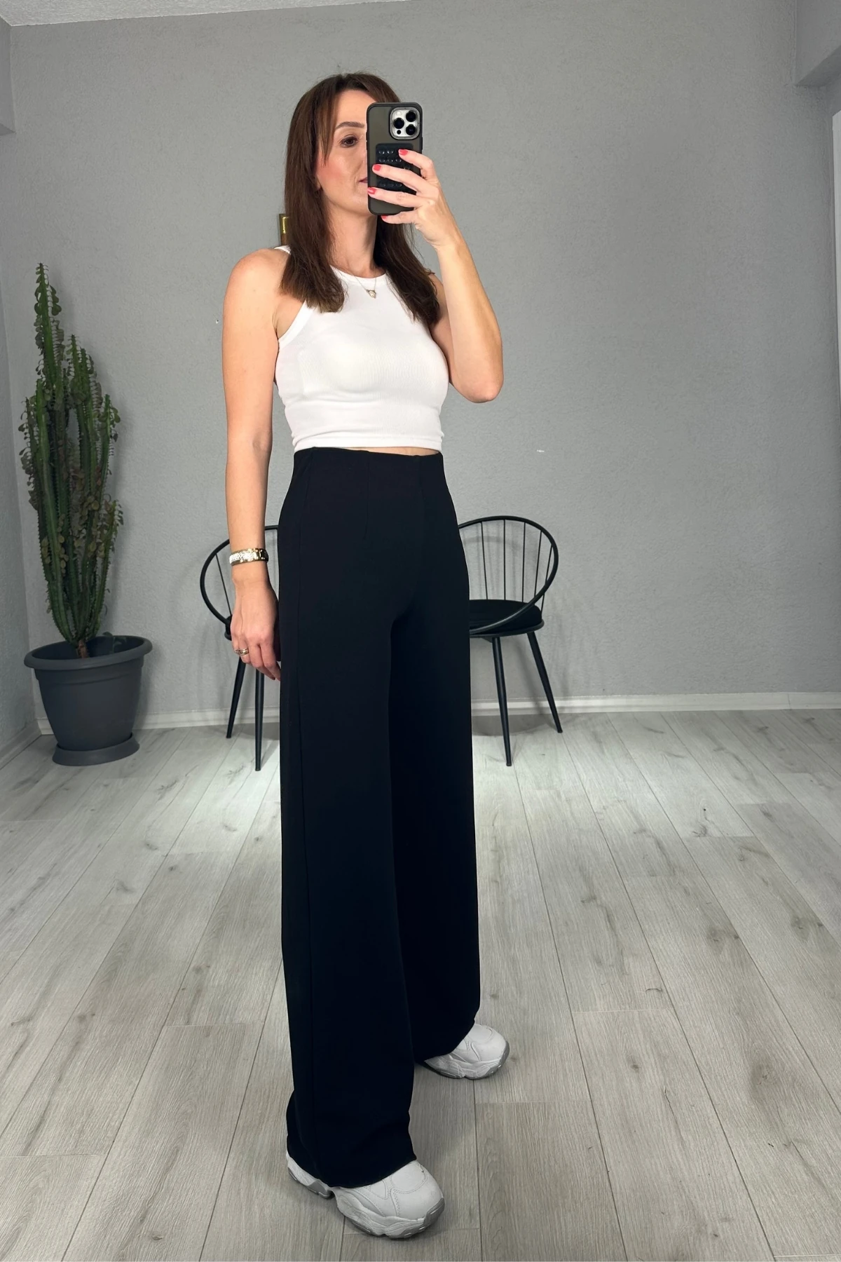 Beli Lastikli Likralı Palazzo Pantolon