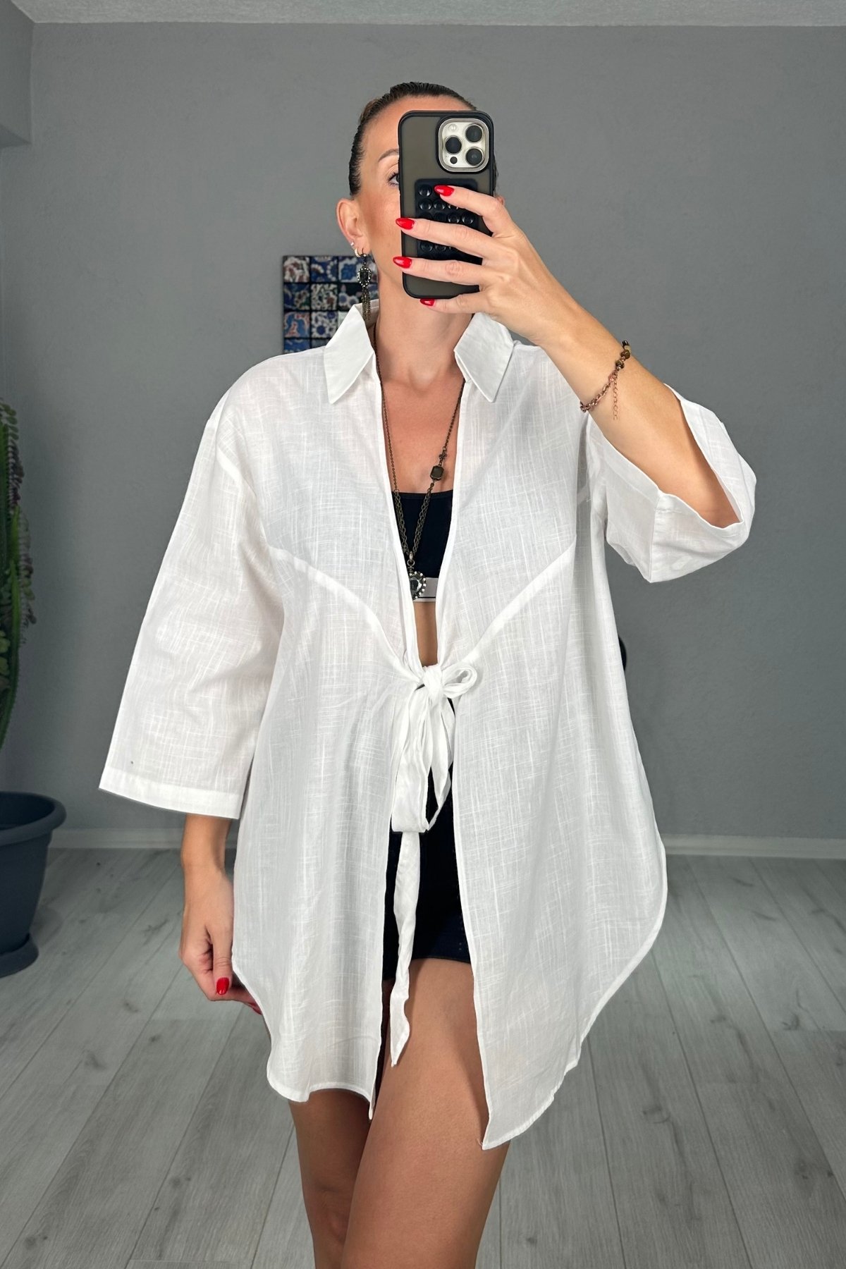 Summer Keten Bağlamalı Pareo Gömlek 