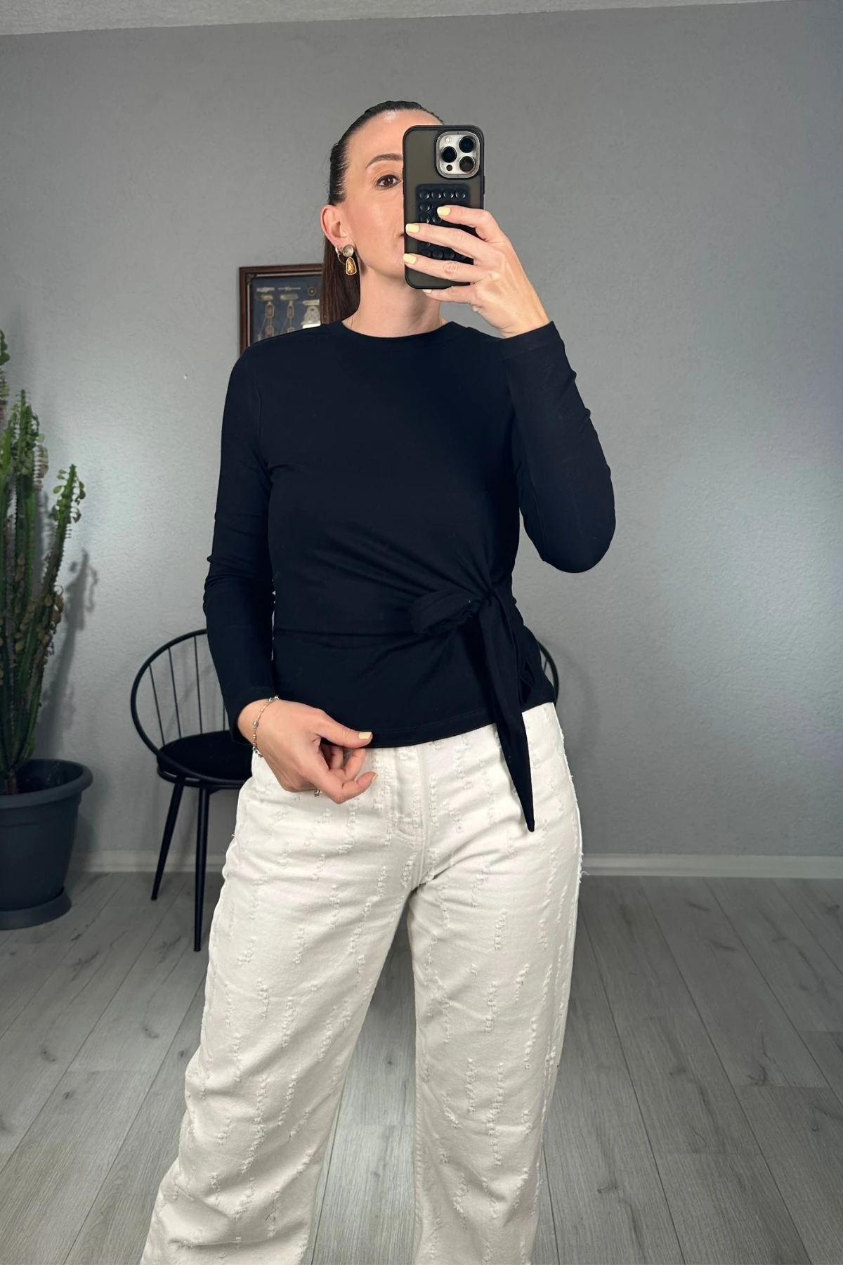 Bisiklet Yaka Belden Bağlamalı Bluz