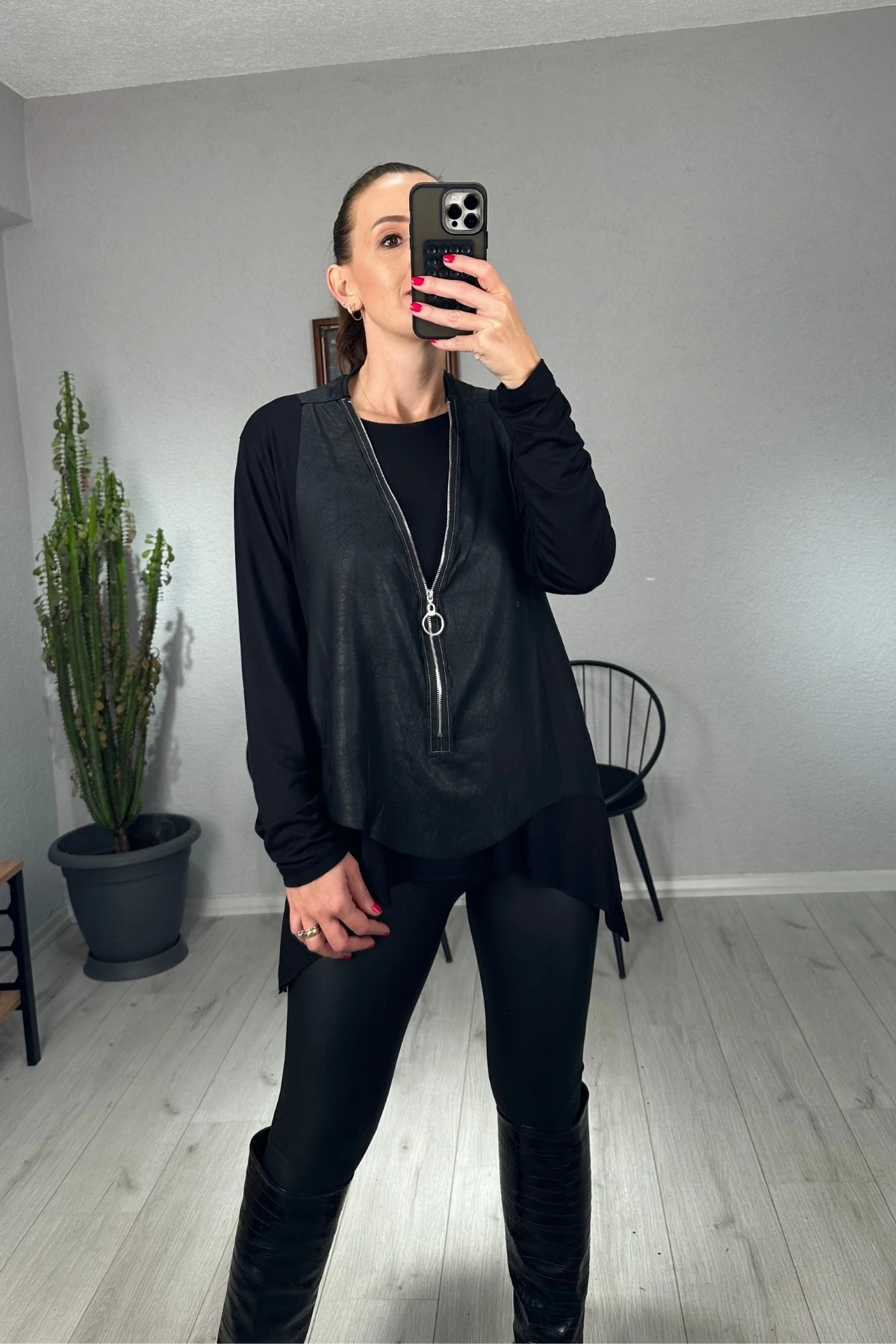 Fermuar Detaylı Yelekli Bluz 