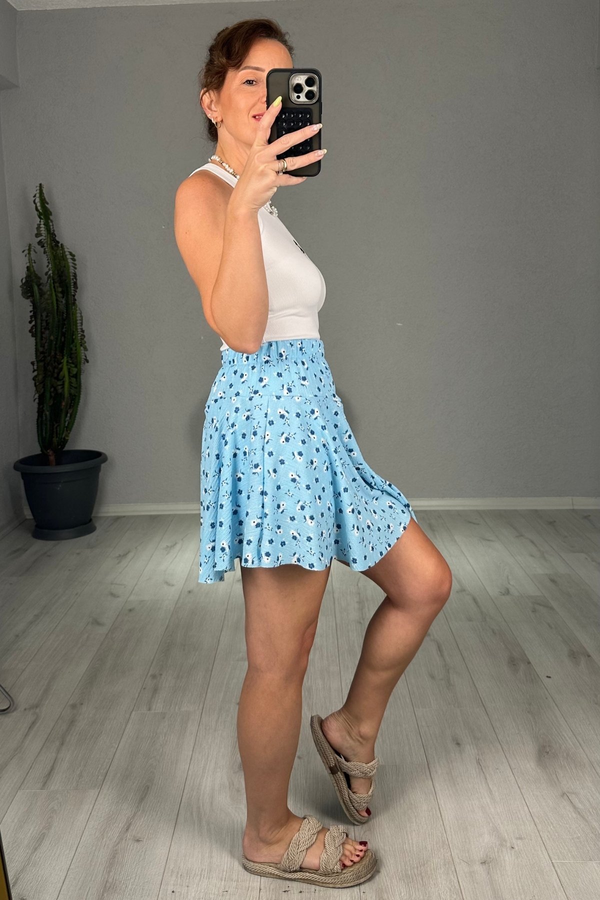 Beli Lastikli Çok Renkli Şort Etek 
