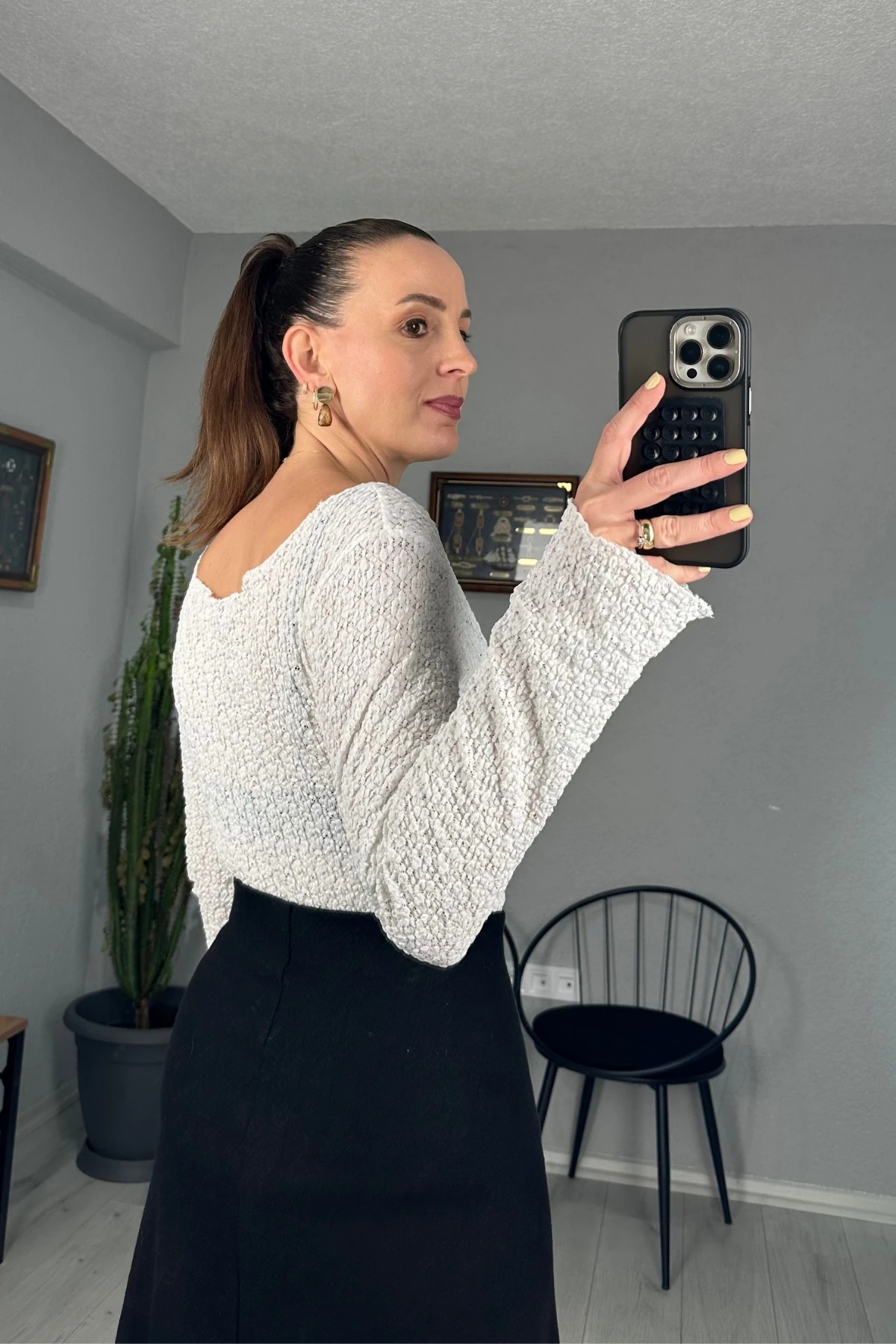 İspanyol Kol Bisiklet Yaka Transparan Bluz