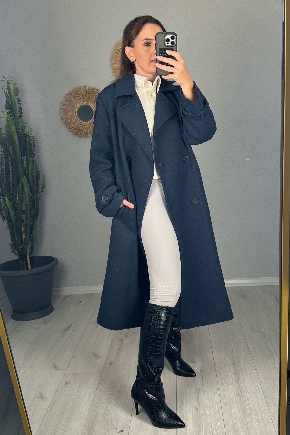 Kaşe Kemerli Oversize Kaban 