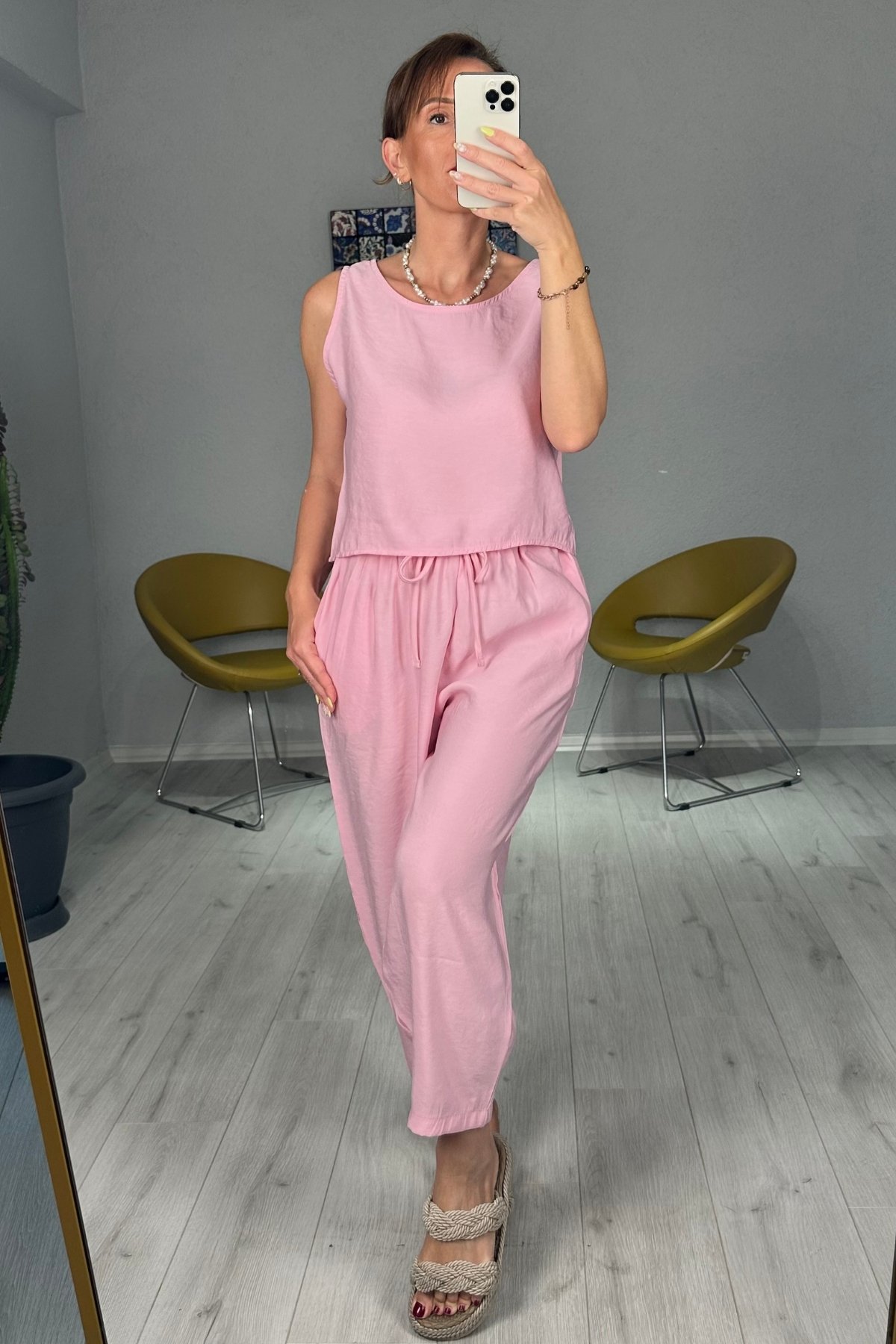 Modal Kumaş Atlet Pantolon Takım - pembe