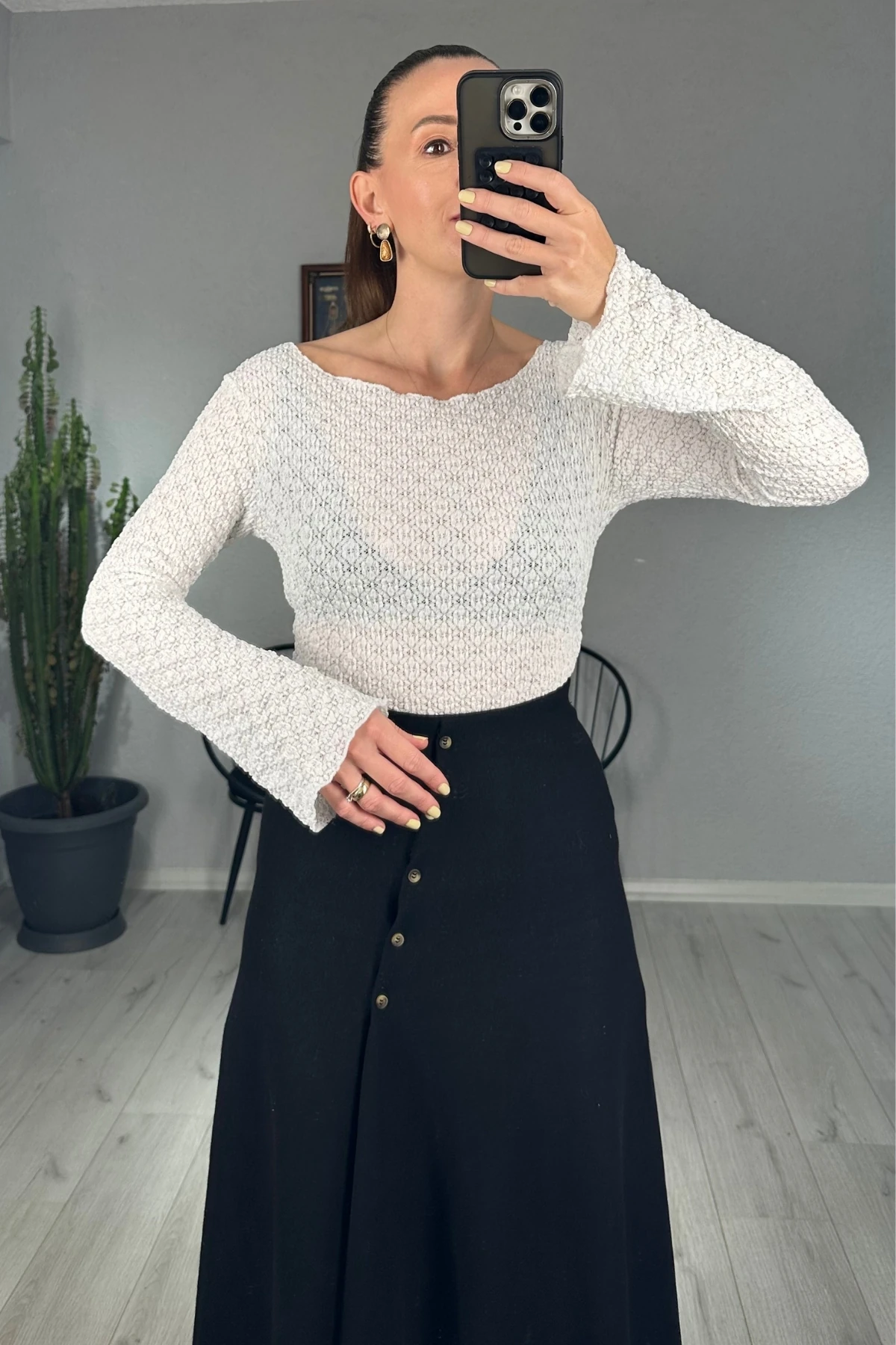 İspanyol Kol Bisiklet Yaka Transparan Bluz