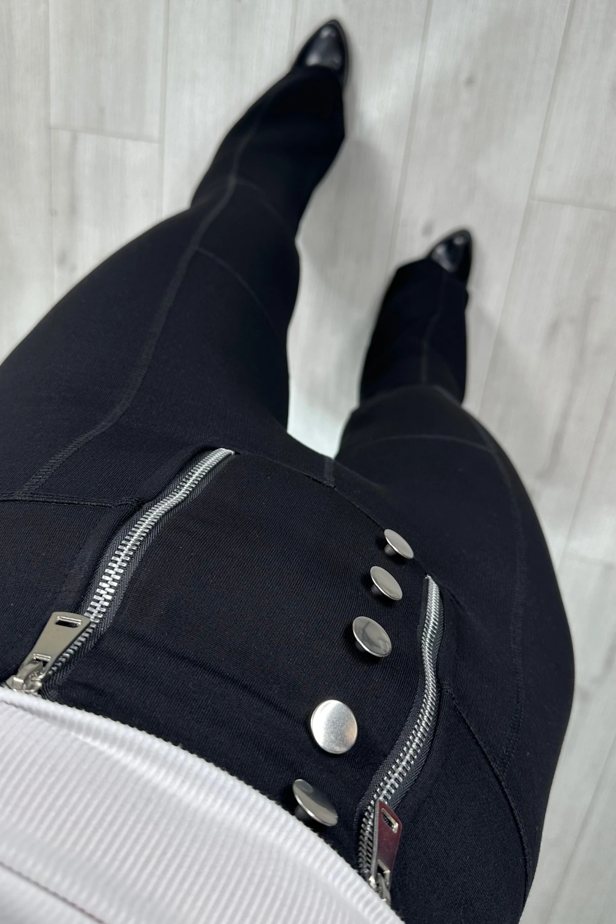 İspanyol Paça Çift Fermuarlı Tayt