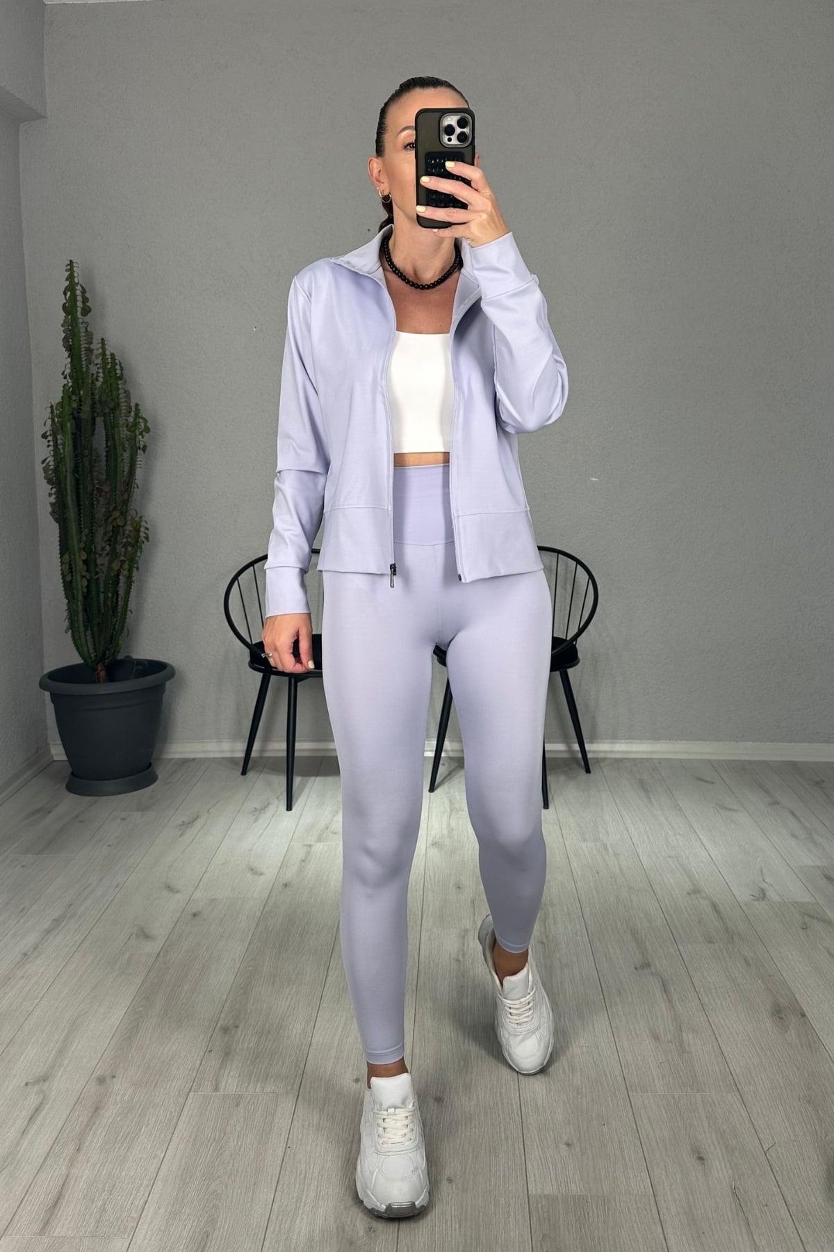 Oysh Fermuarlı Sweat Tayt Takım  - lila