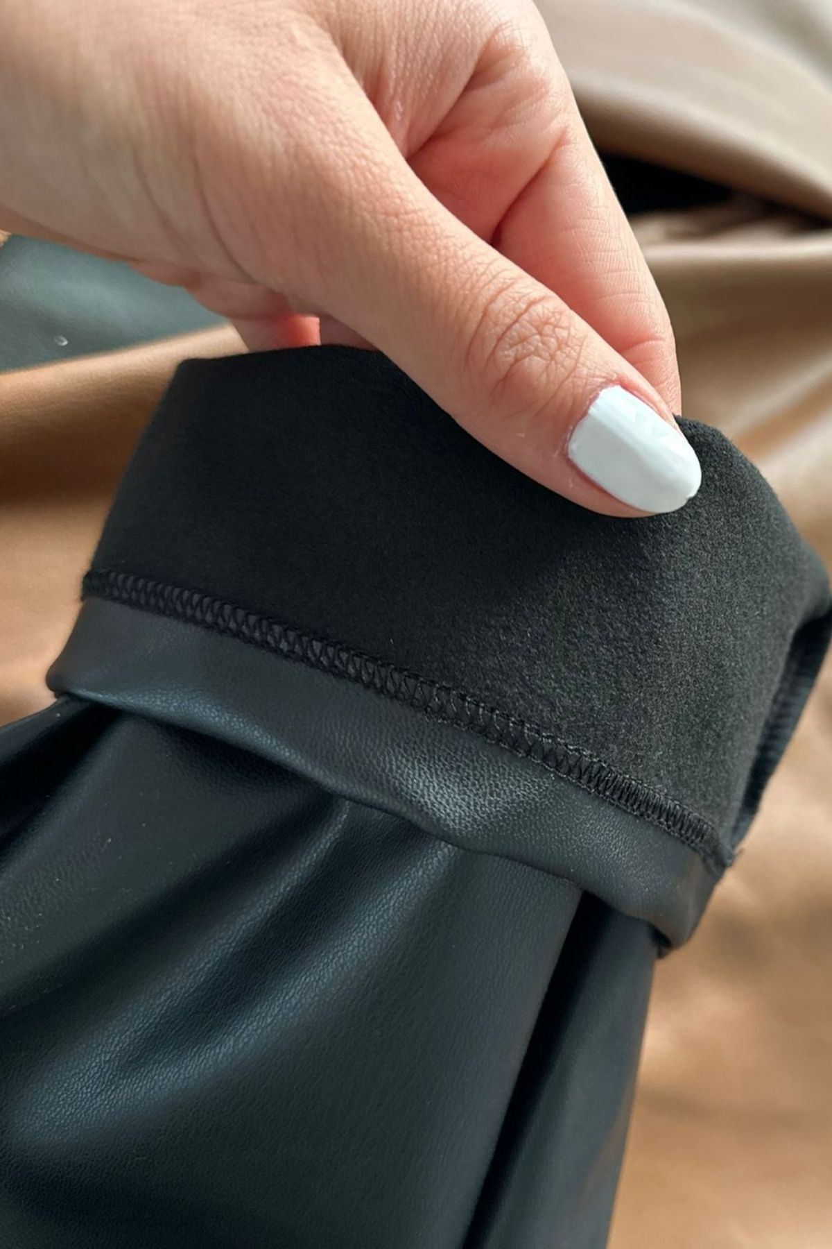 Kadın Beli Lastikli Deri Balon Pantolon